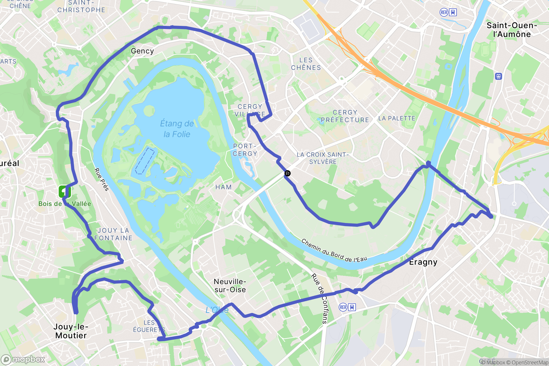 Cergy : carte du parcours de randonnée - France