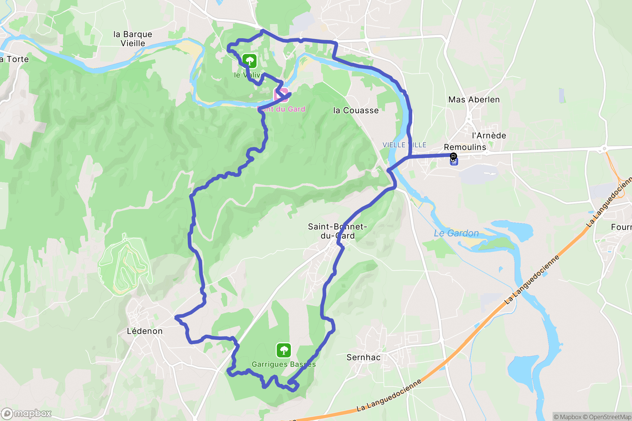 Remoulins : carte du parcours de randonnée - France