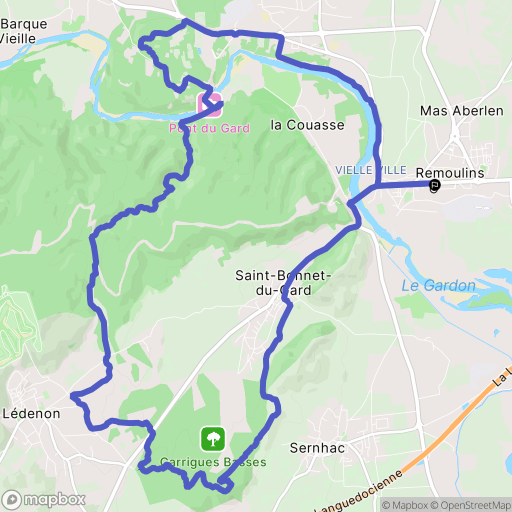 Remoulins : carte du parcours de randonnée - France
