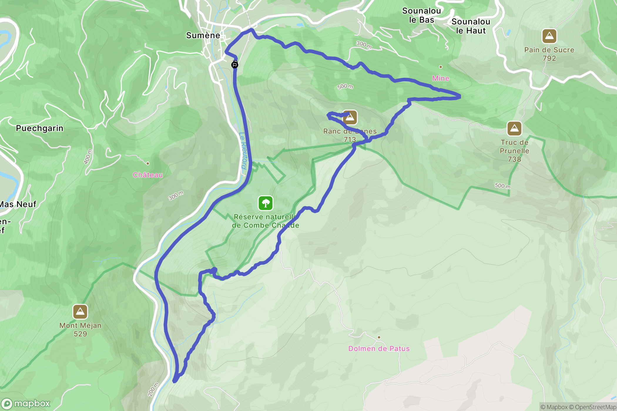 Sumène : carte du parcours de randonnée - France