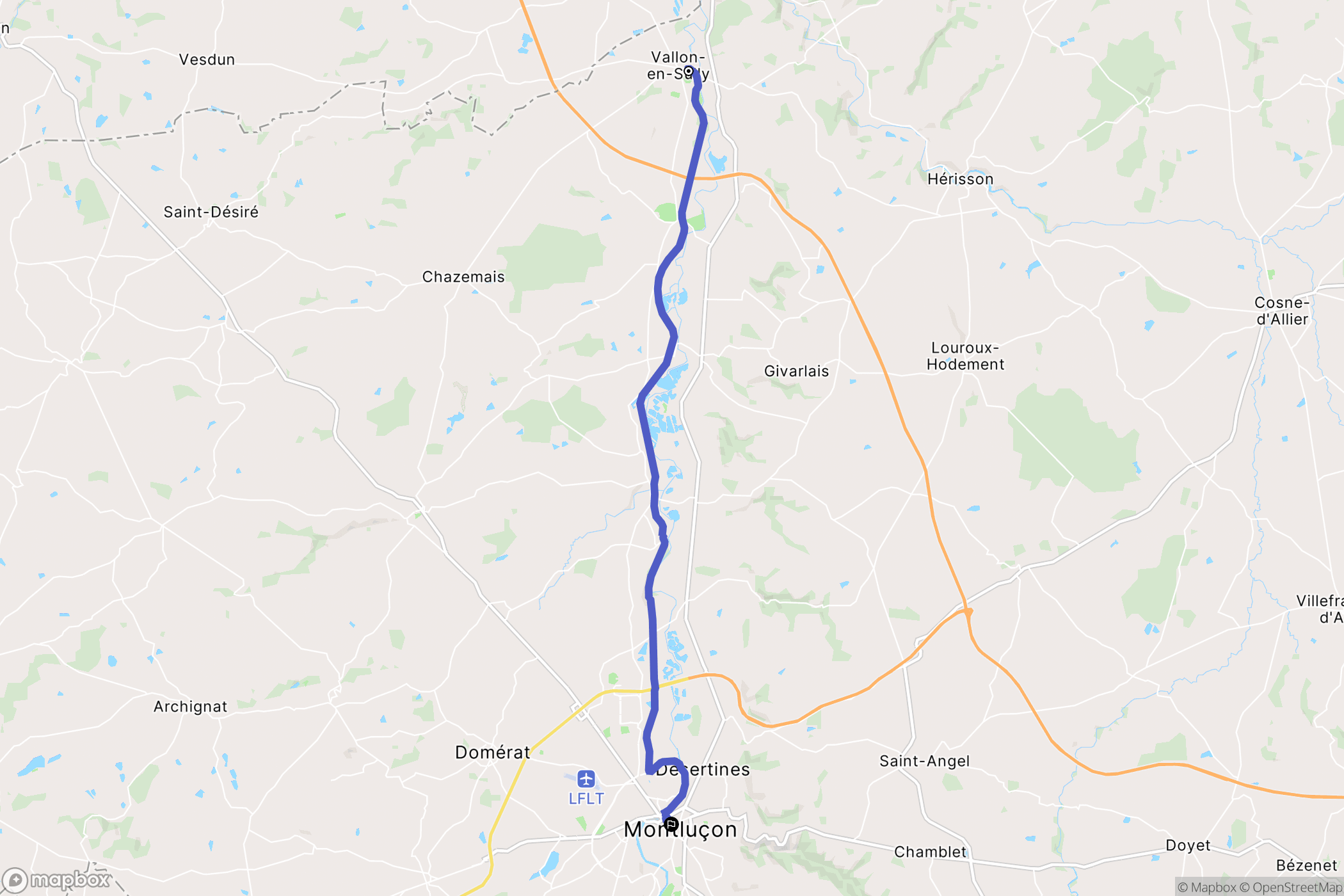 Vallon-en-Sully : carte du parcours de randonnée - France