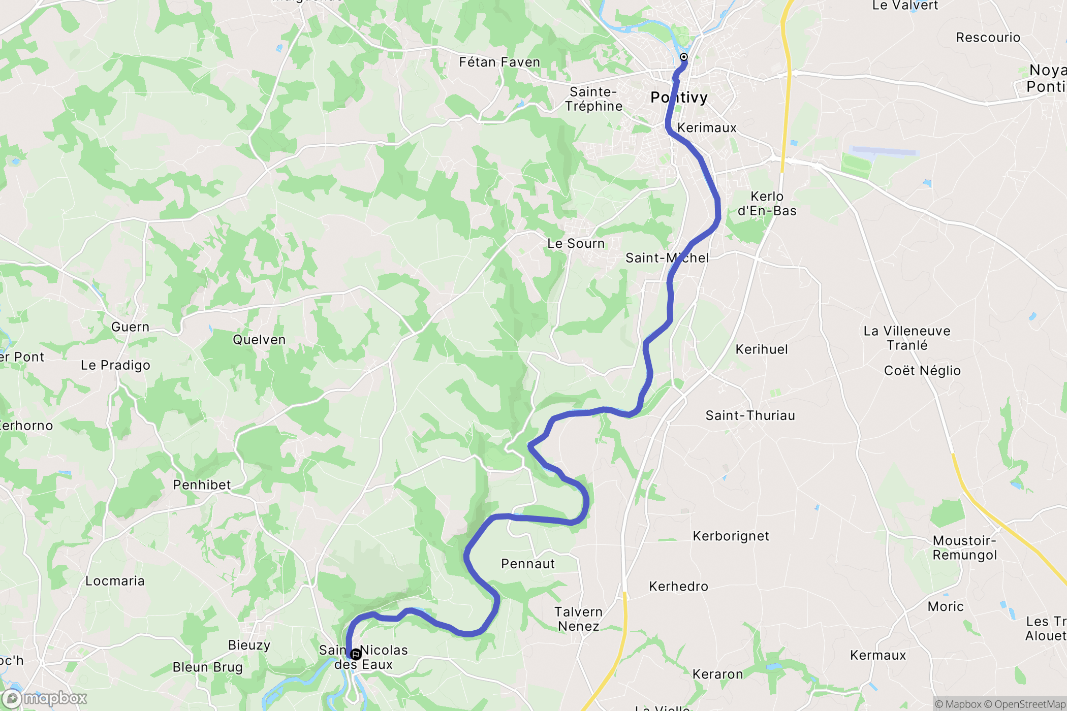 Pontivy : carte du parcours de randonnée - France