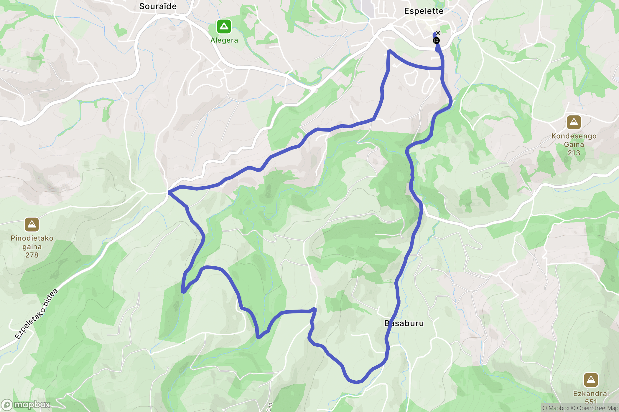 Espelette : carte du parcours de randonnée - France
