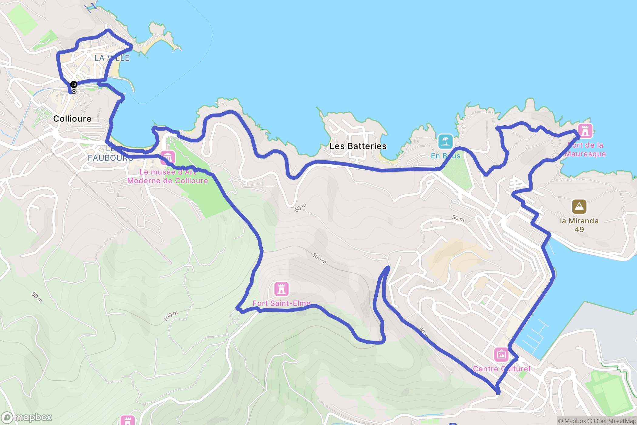 Collioure : carte du parcours de randonnée - France