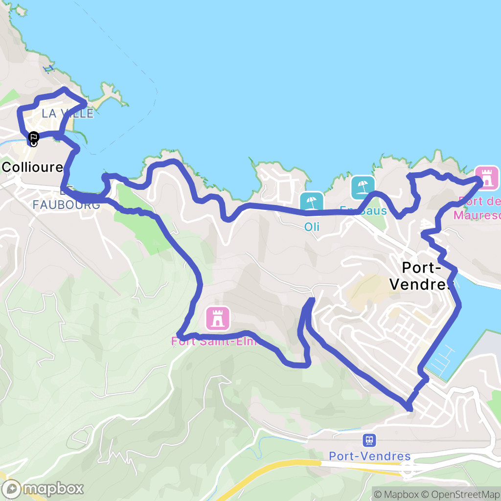 Collioure : carte du parcours de randonnée - France