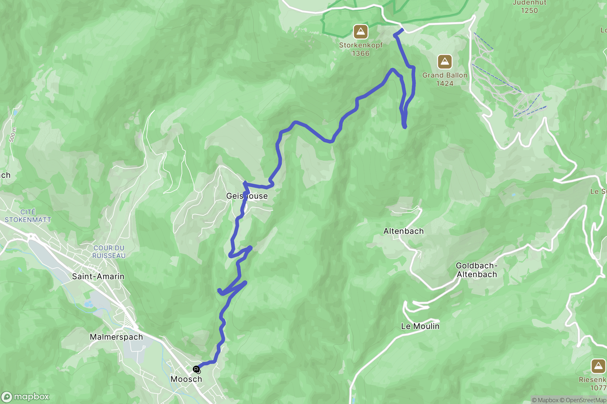 Moosch : carte du parcours de randonnée - France