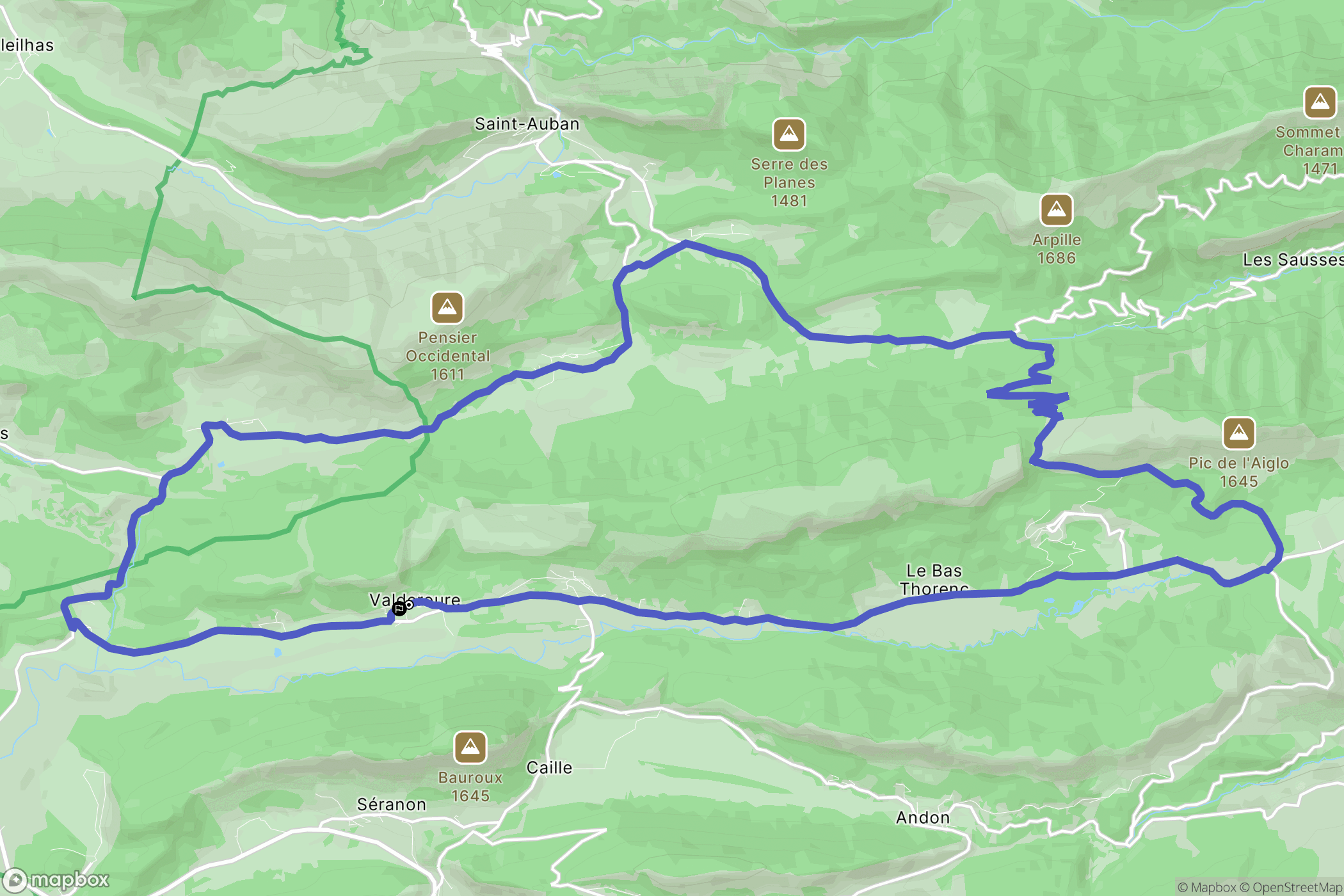 Valderoure : carte du parcours de randonnée - France