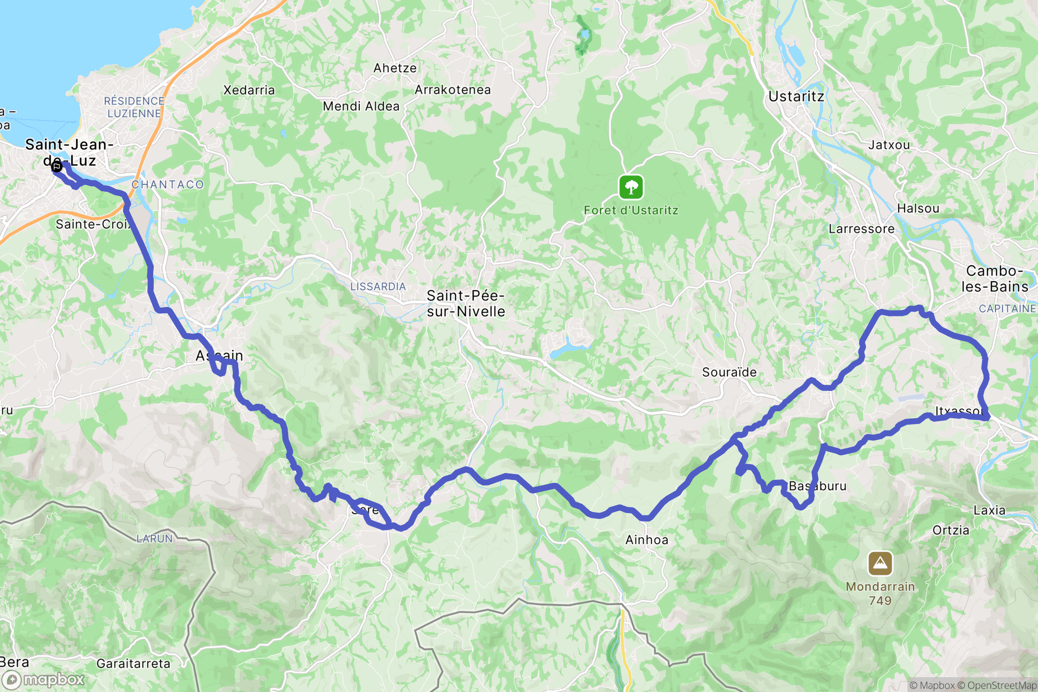 Ciboure : carte du parcours de randonnée - France
