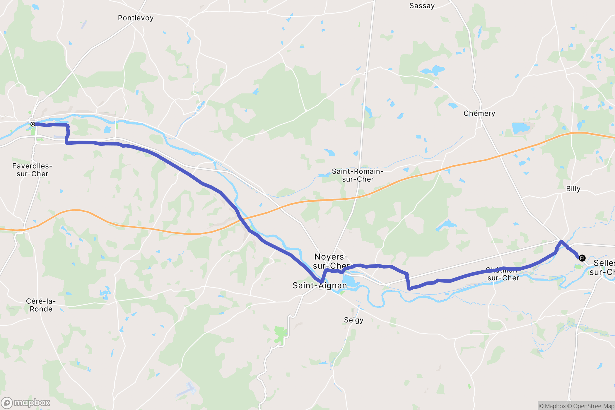 Faverolles-sur-Cher : carte du parcours de randonnée - France