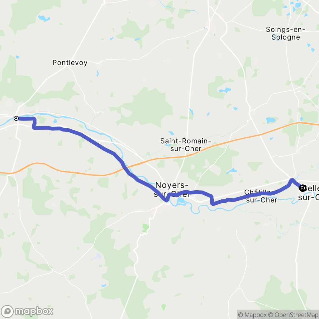 Faverolles-sur-Cher : carte du parcours de randonnée - France