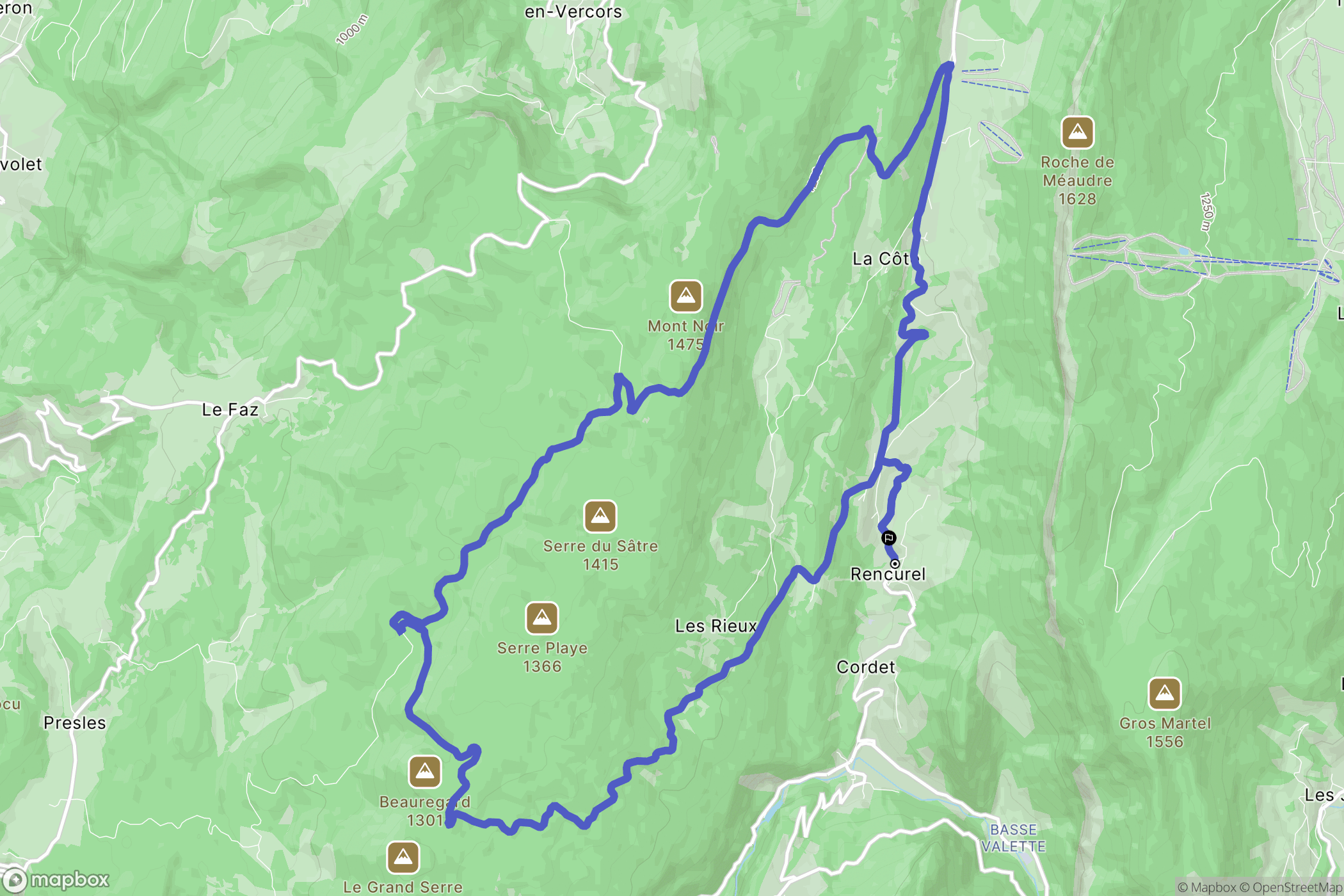 Rencurel : carte du parcours de randonnée - France