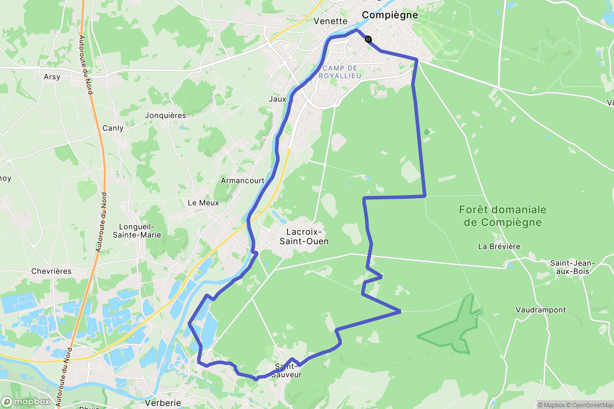Compiègne : carte du parcours de randonnée - France
