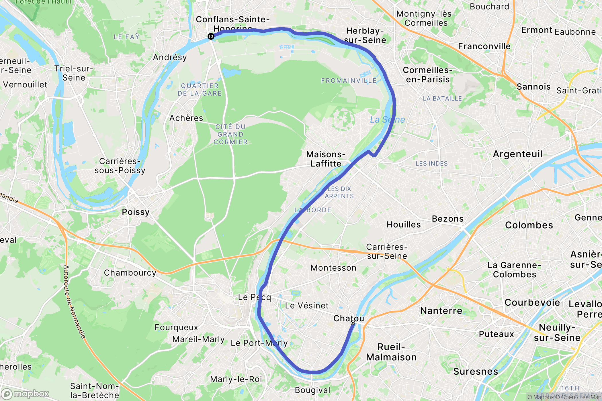 Chatou : carte du parcours de randonnée - France
