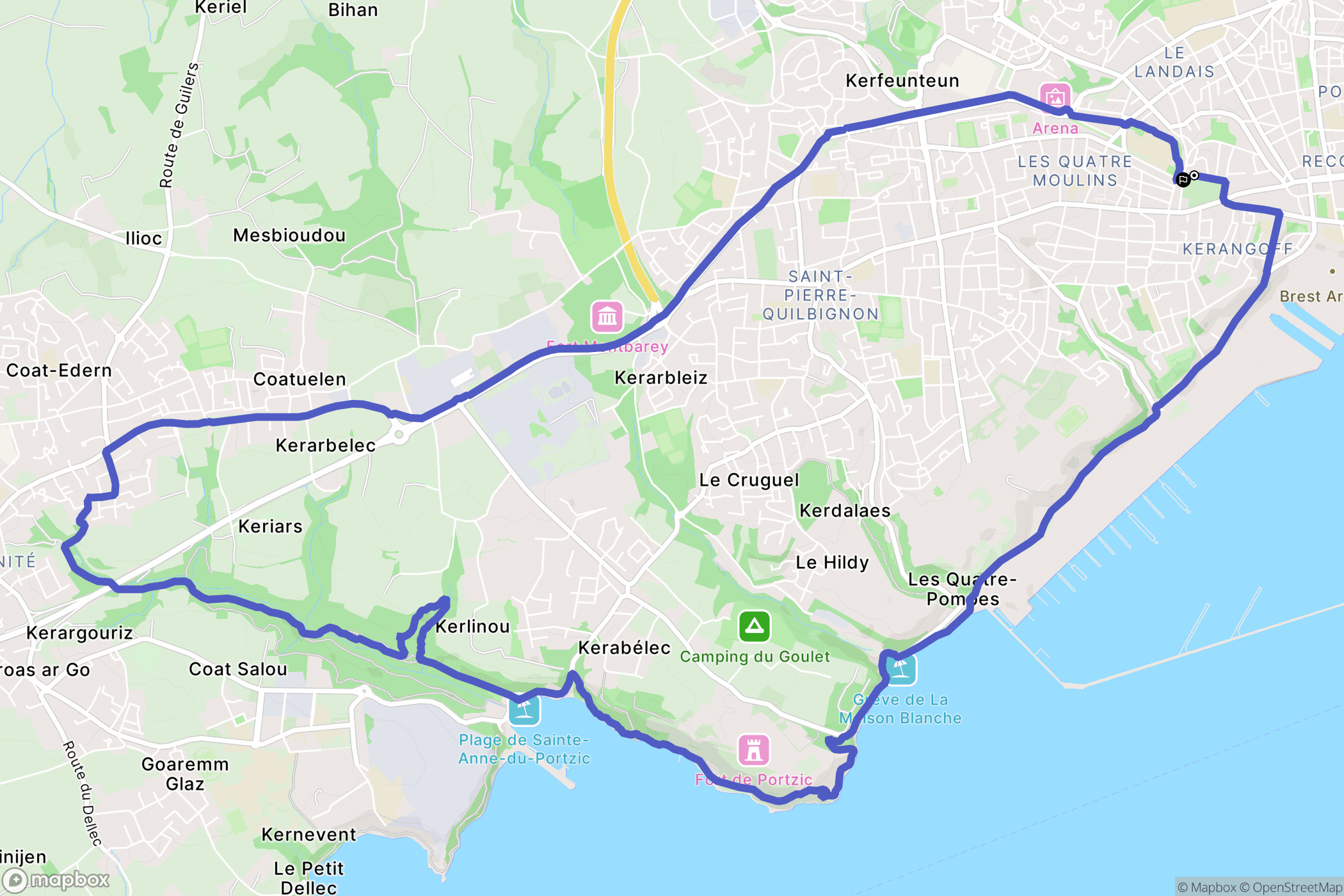 Brest : carte du parcours de randonnée - France
