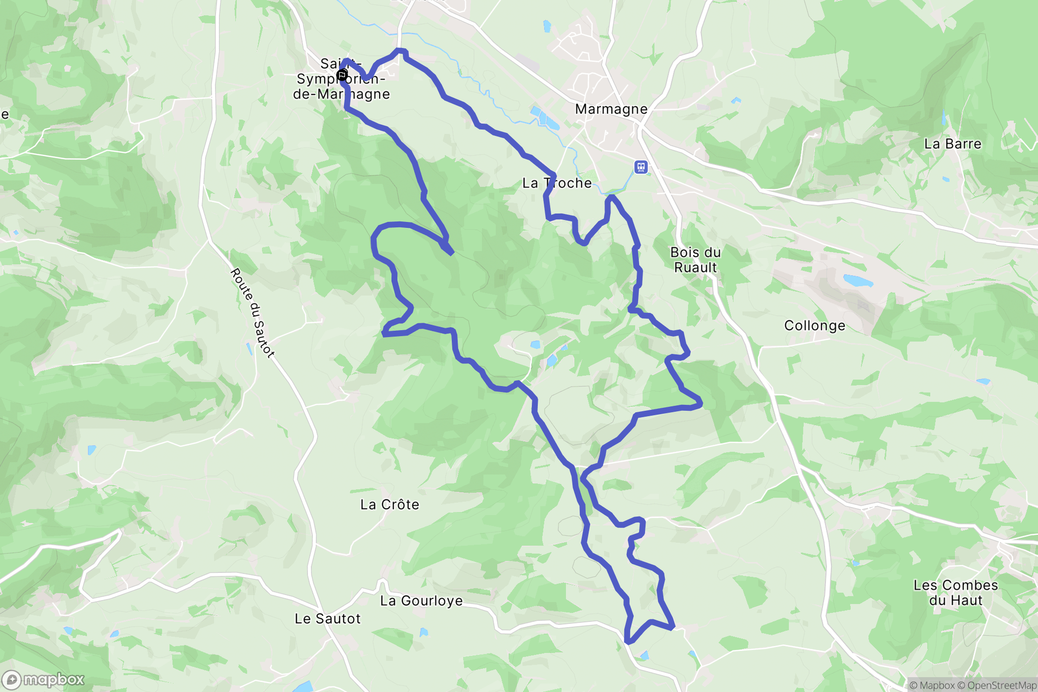 Saint-Symphorien-de-Marmagne : carte du parcours de randonnée - France