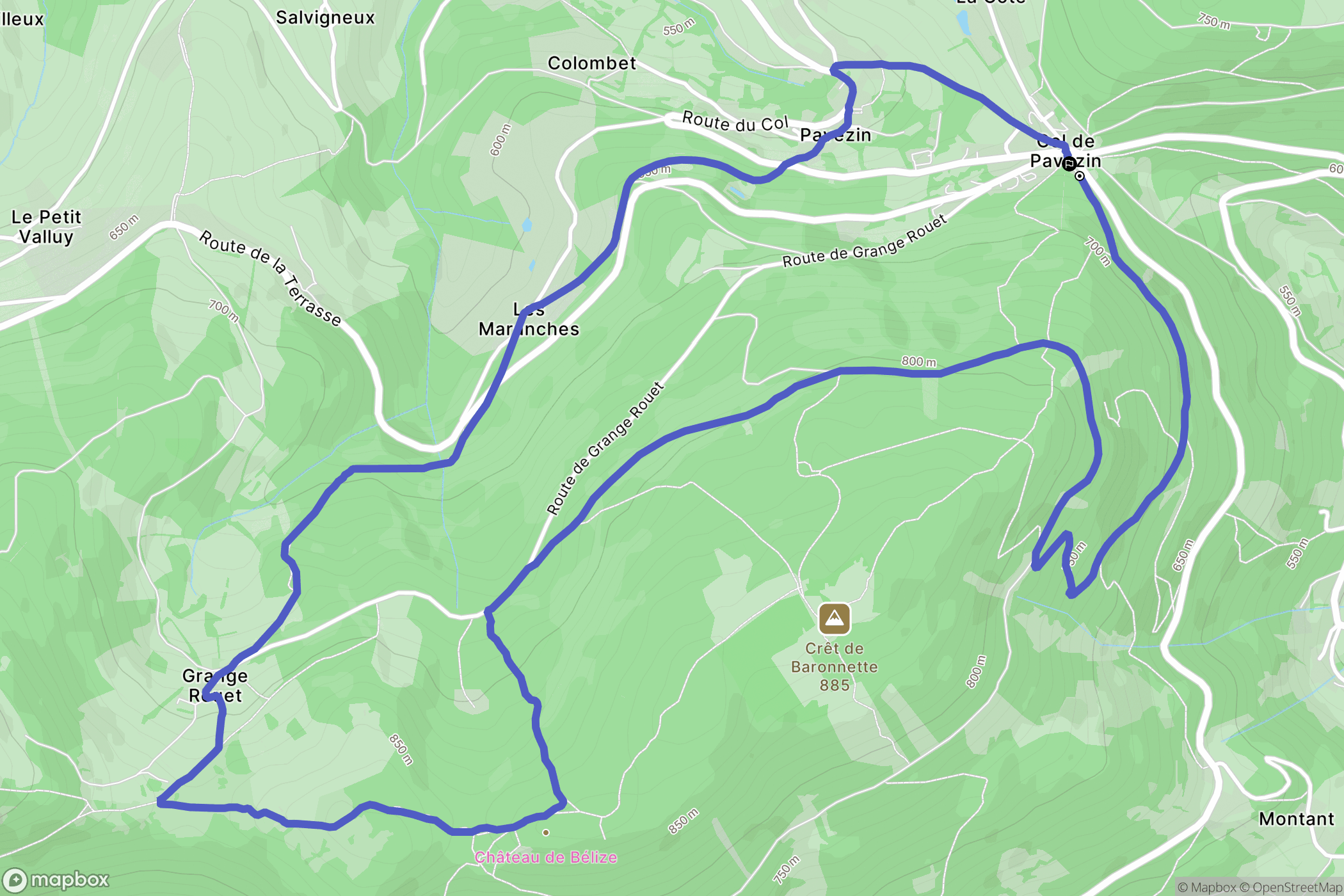 Chuyer : carte du parcours de randonnée - France