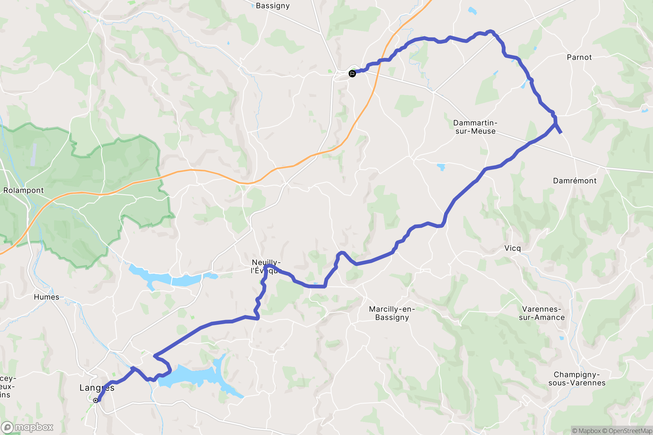 Langres : carte du parcours de randonnée - France