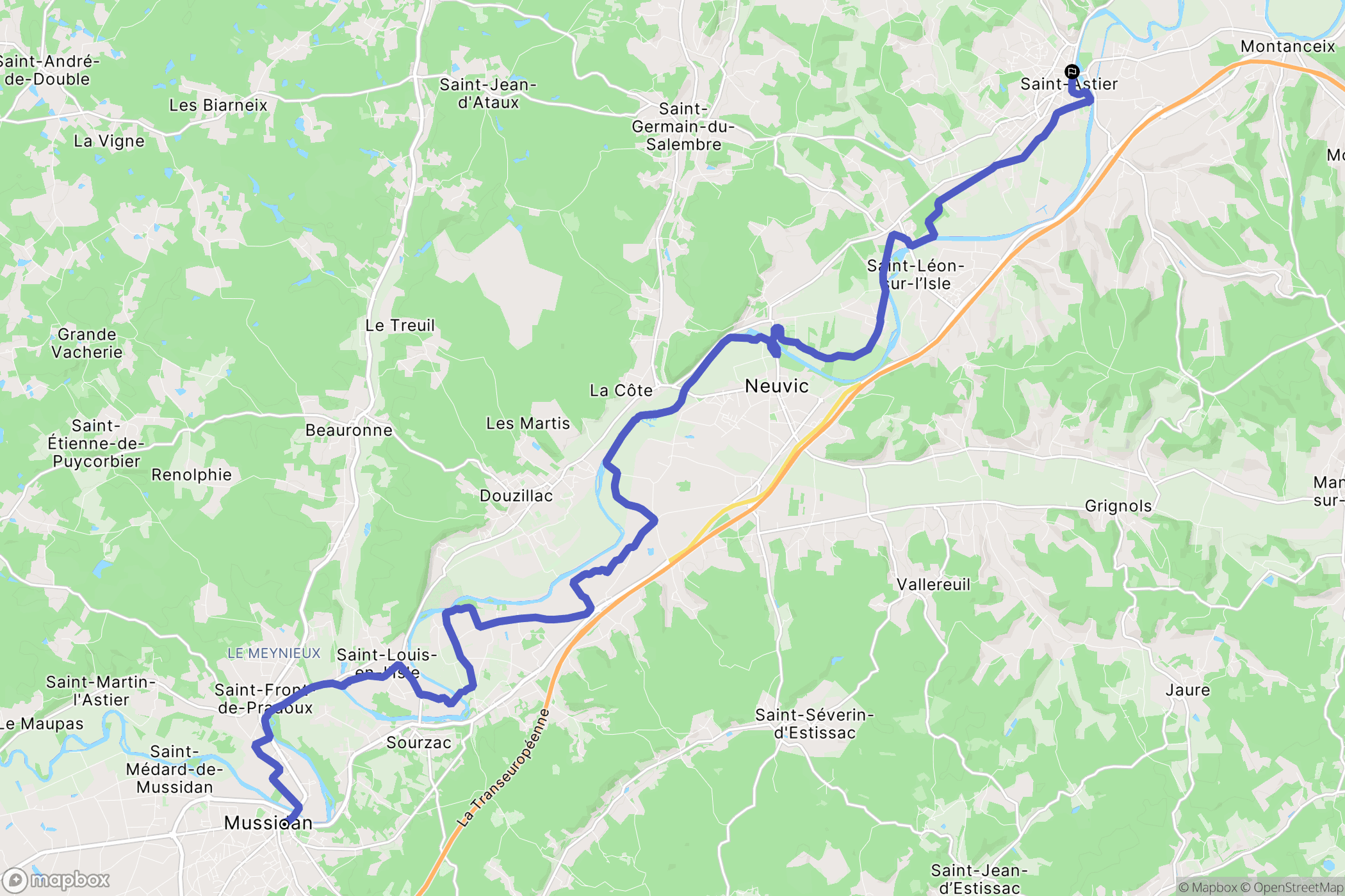 Mussidan : carte du parcours de randonnée - France