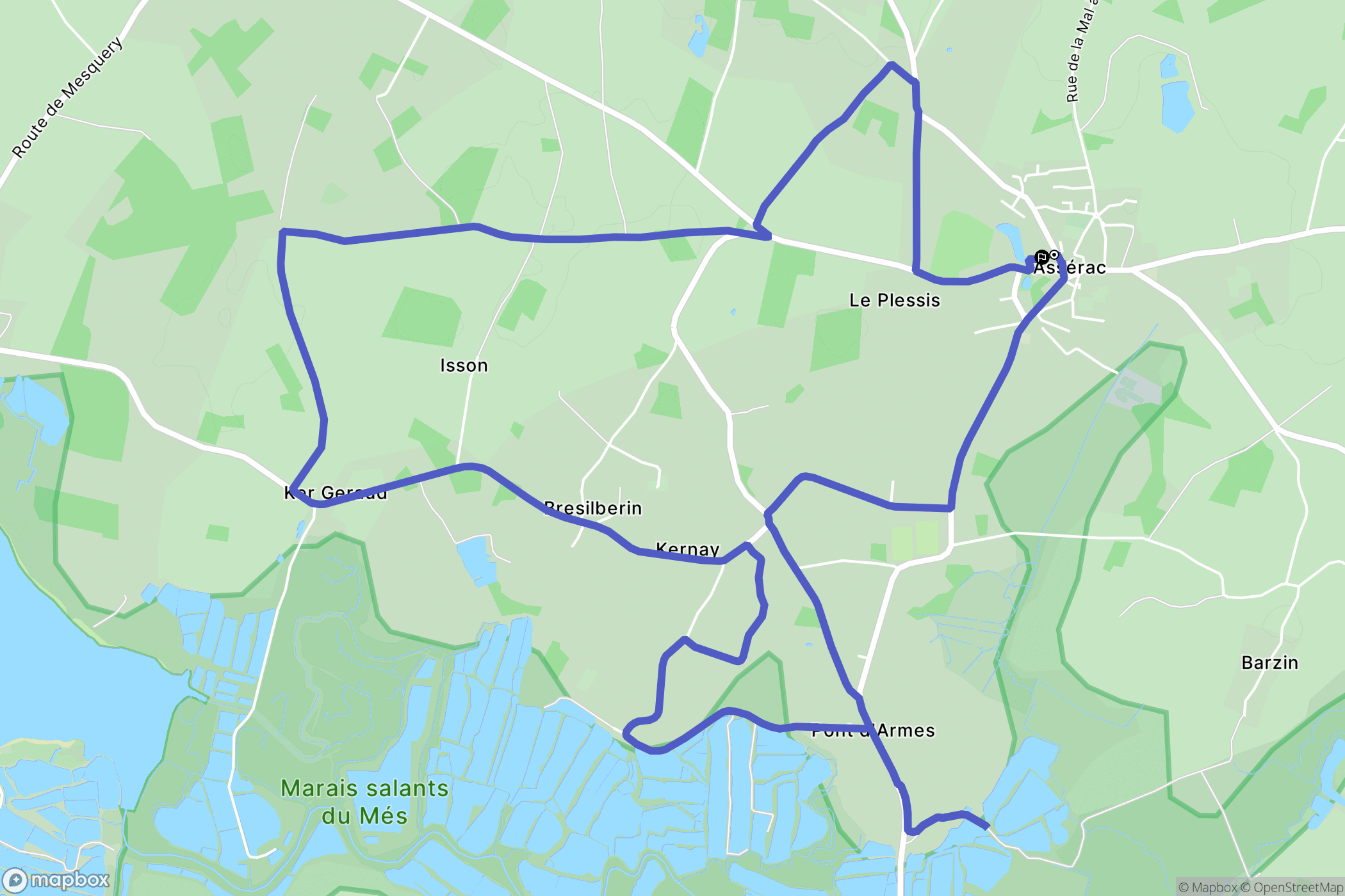 Assérac : carte du parcours de randonnée - France