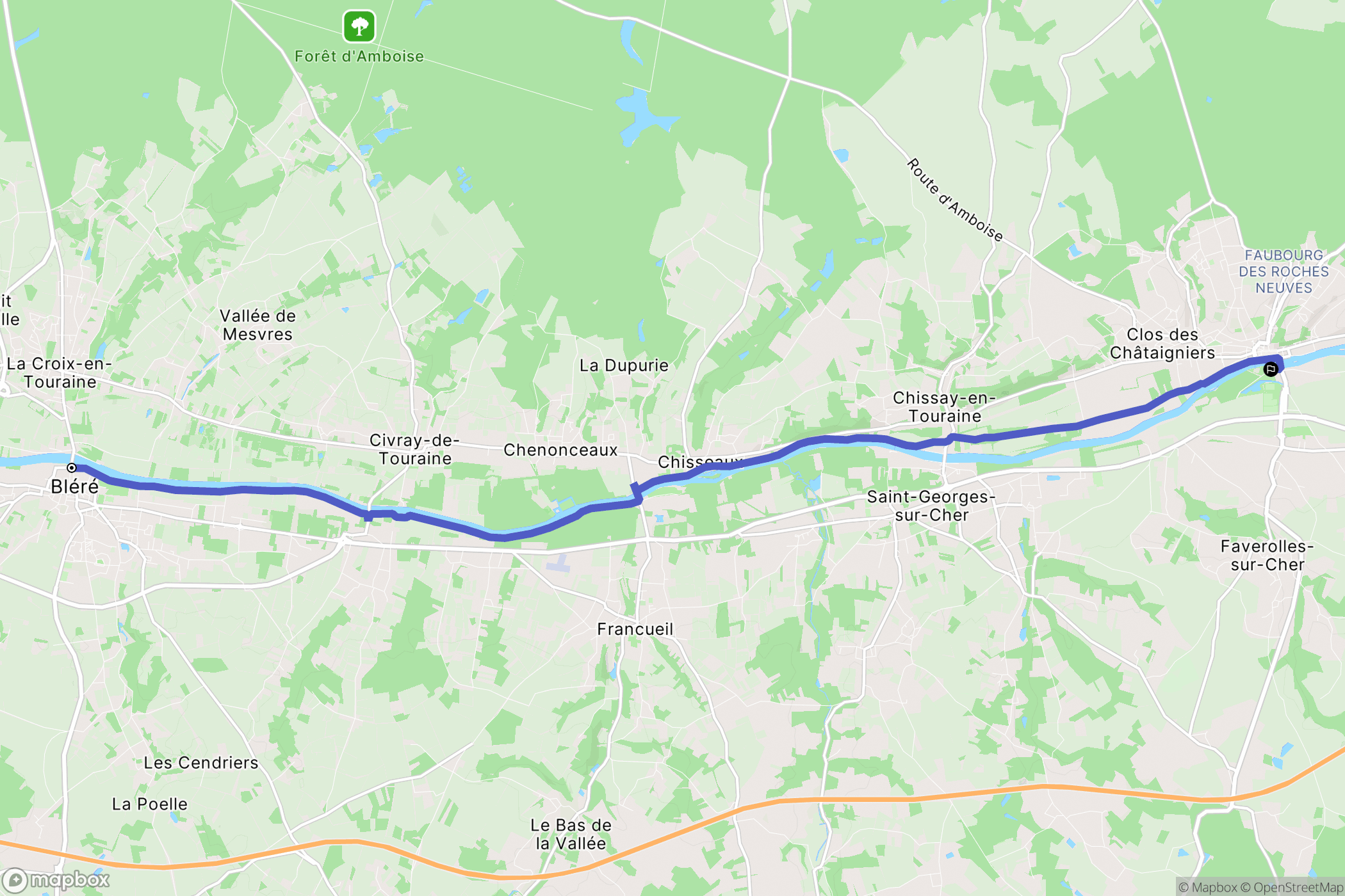 Bléré : carte du parcours de randonnée - France