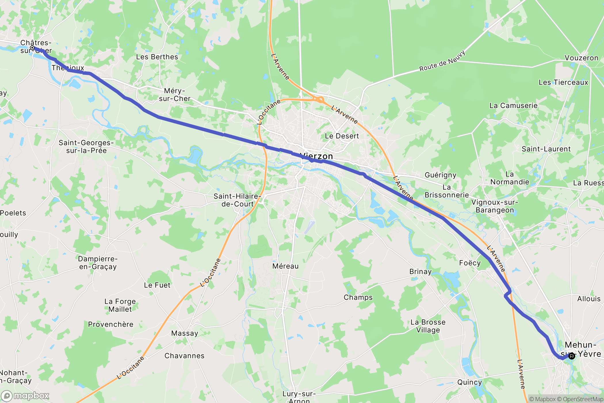 Châtres-sur-Cher : carte du parcours de randonnée - France