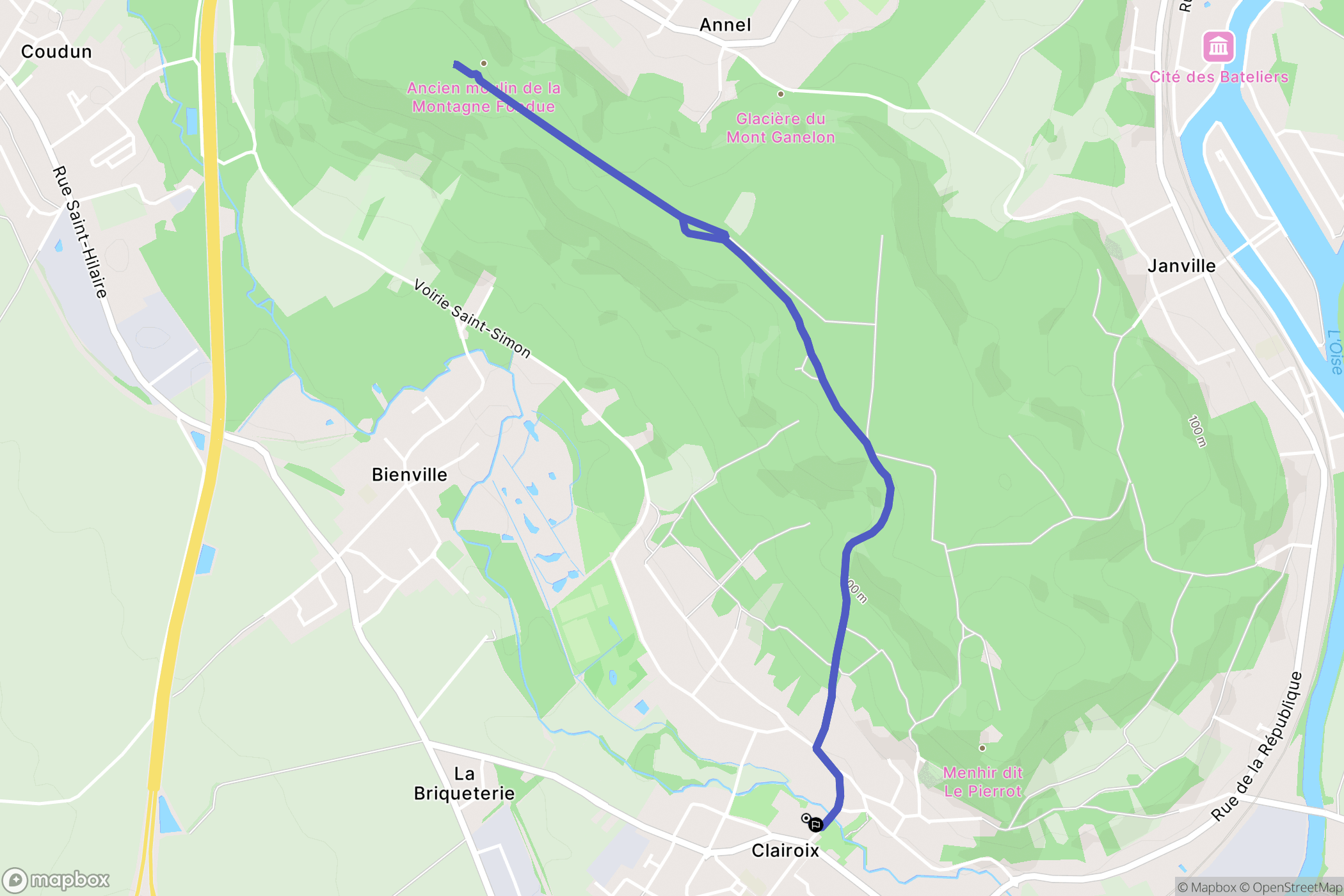 Clairoix : carte du parcours de randonnée - France