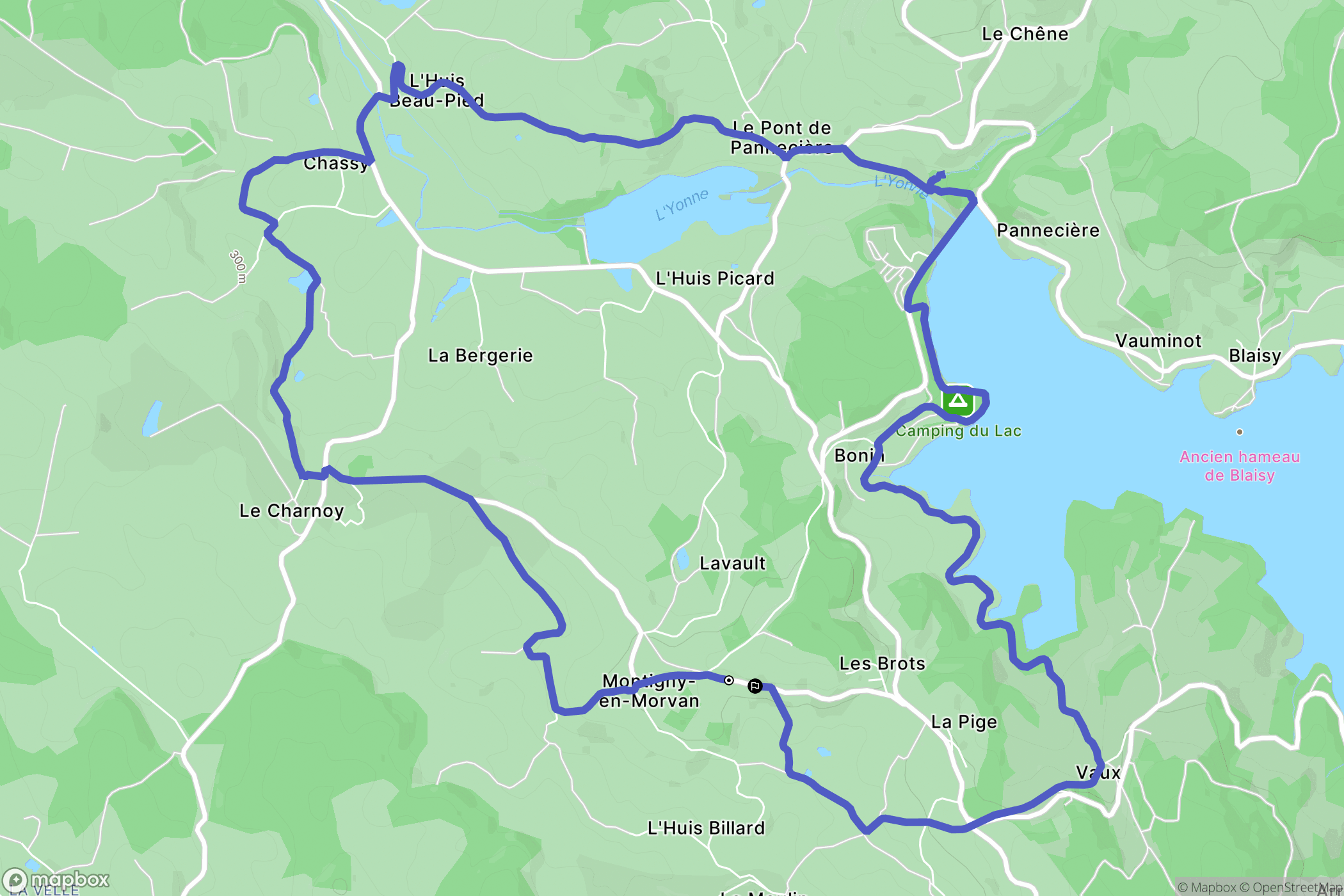 Montigny-en-Morvan : carte du parcours de randonnée - France