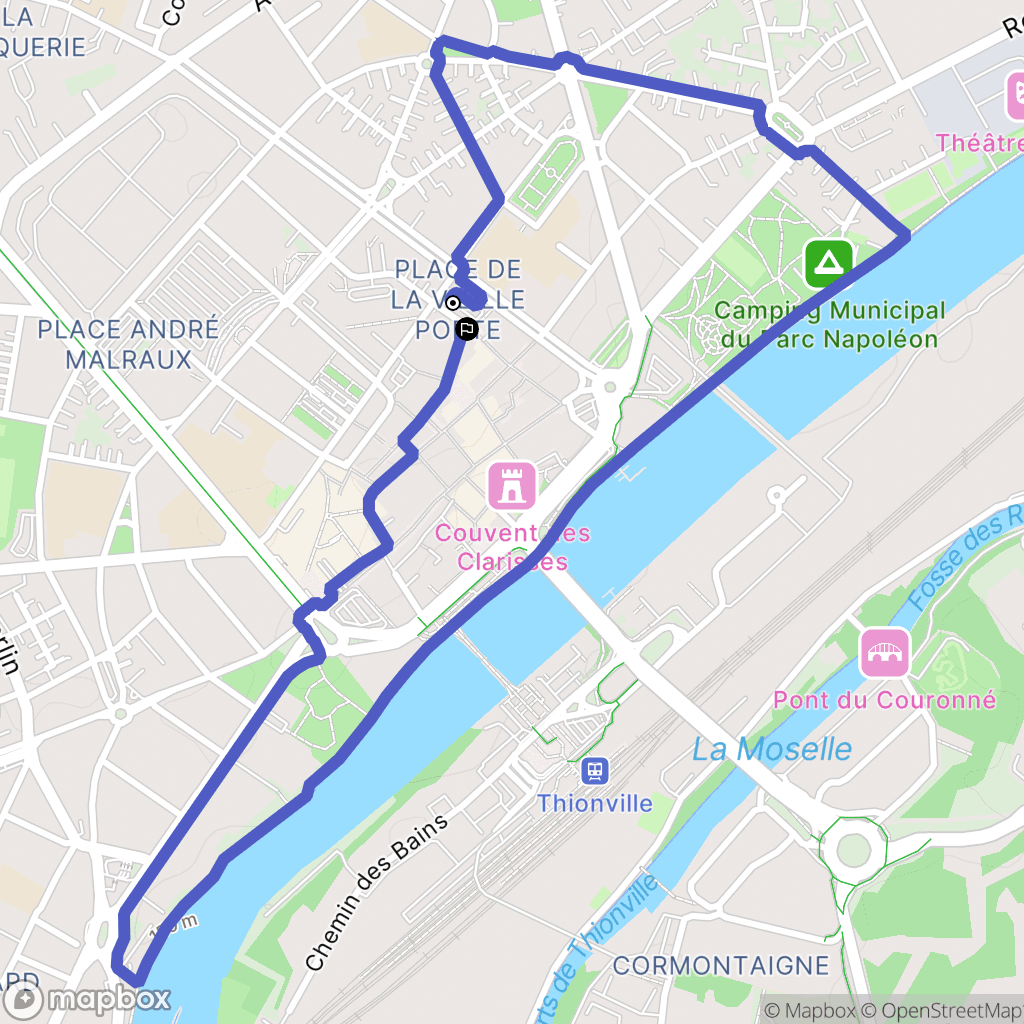 Thionville : carte du parcours de randonnée - France