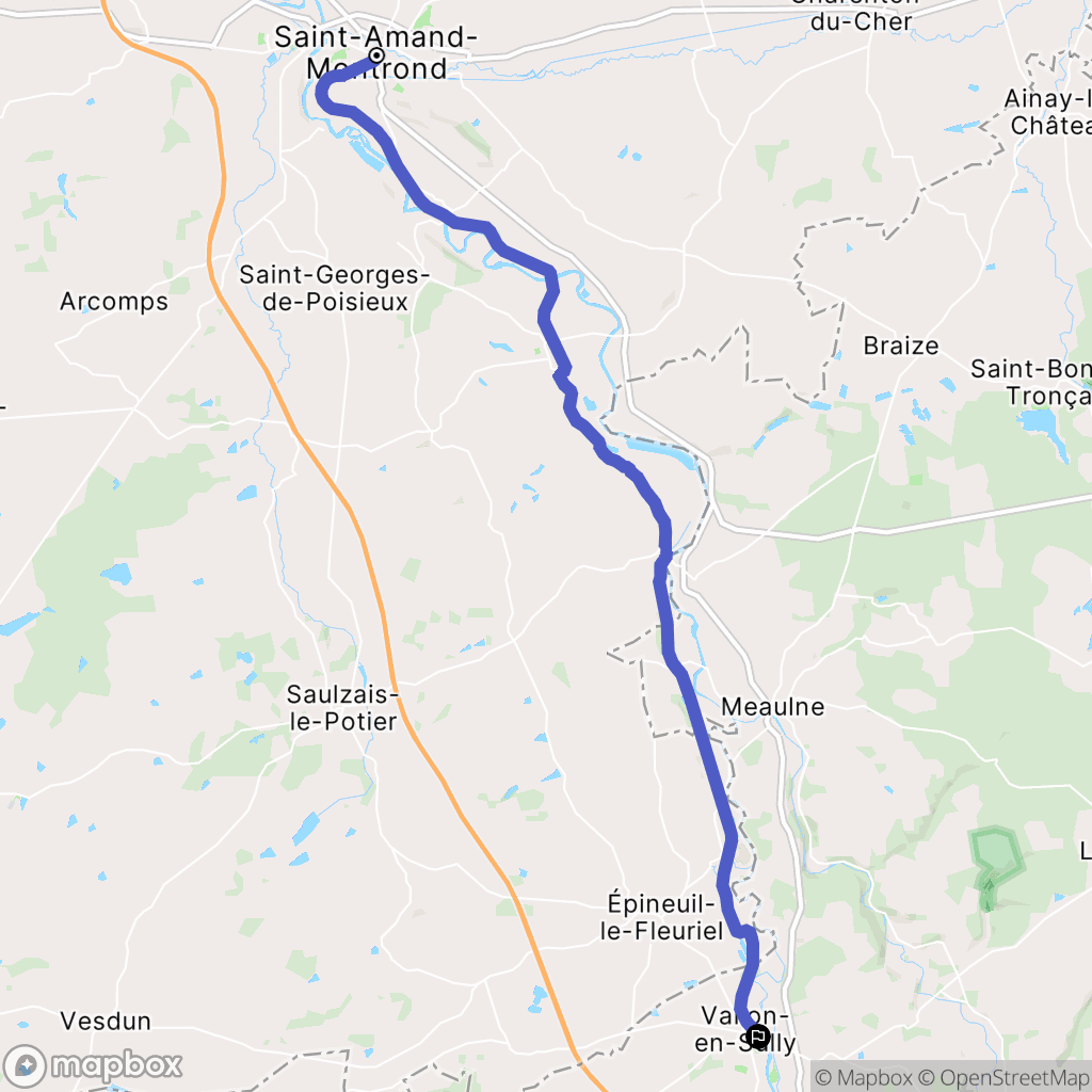 Saint-Amand-Montrond : carte du parcours de randonnée - France