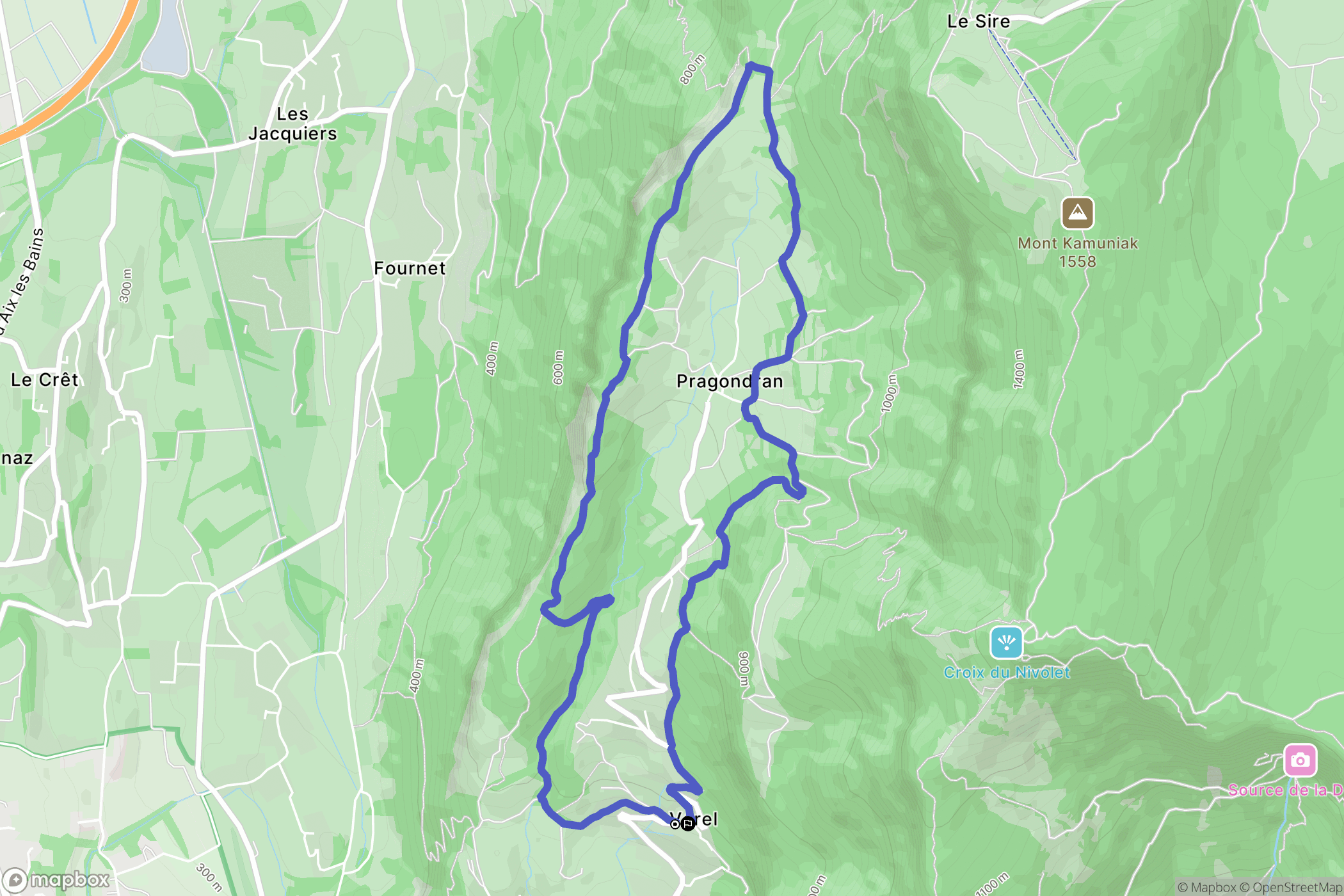 Verel-Pragondran : carte du parcours de randonnée - France