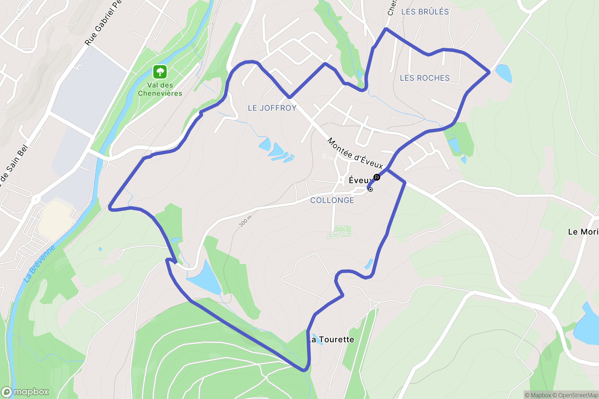 Éveux : carte du parcours de randonnée - France
