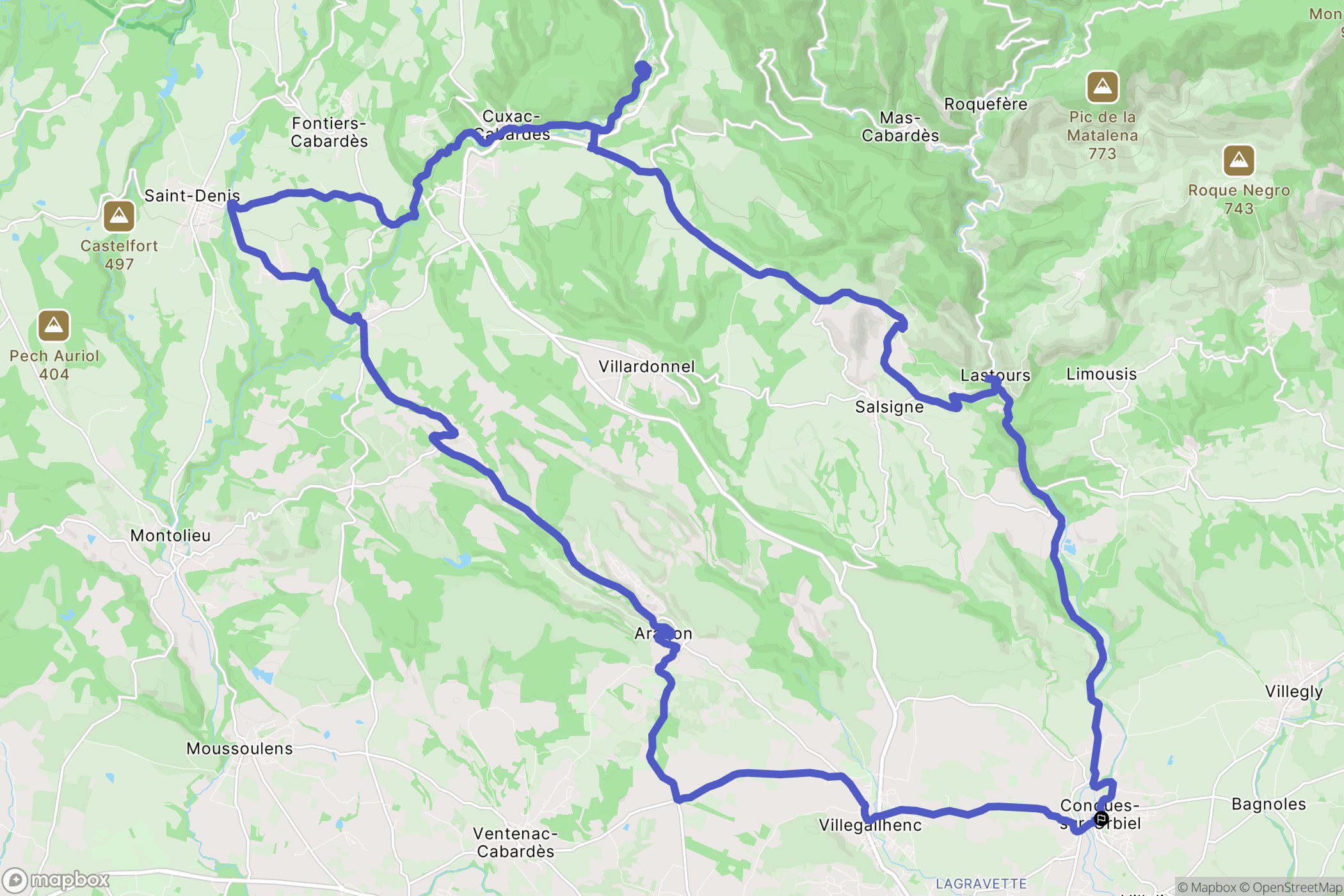 Conques-sur-Orbiel : carte du parcours de randonnée - France