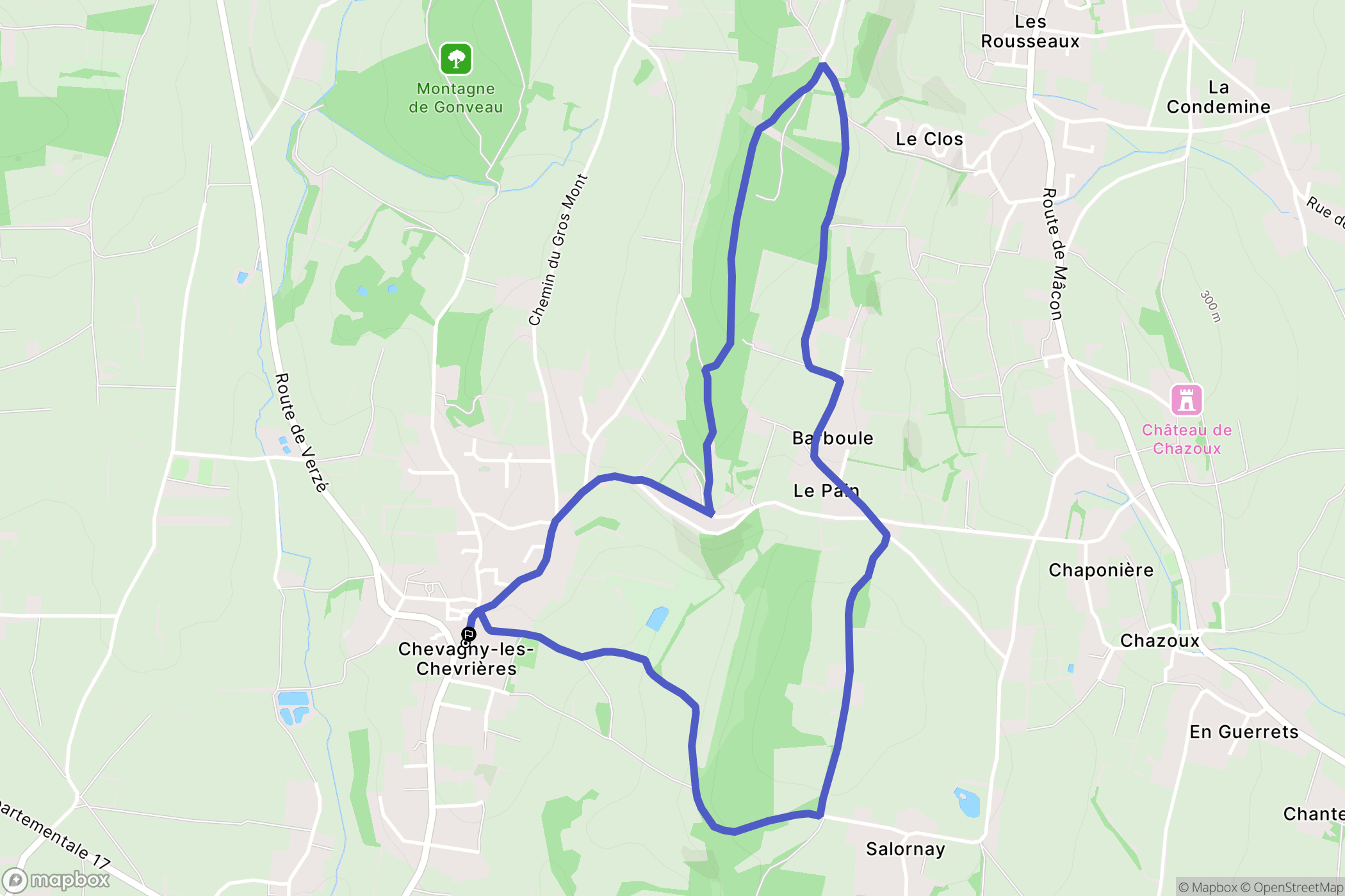 Chevagny-les-Chevrières : carte du parcours de randonnée - France