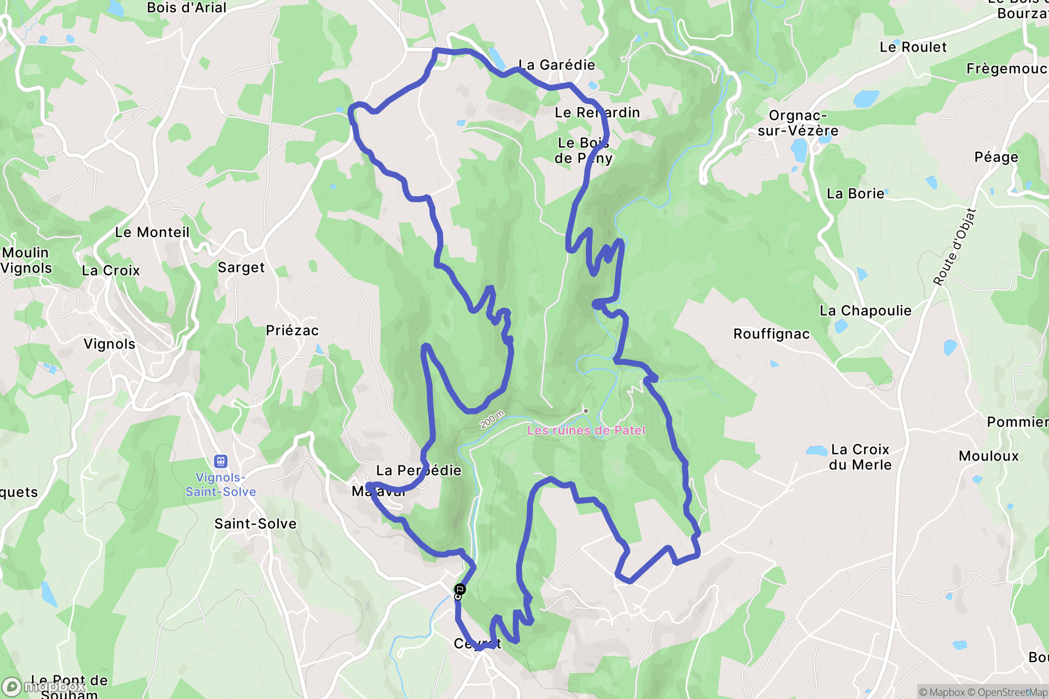Voutezac : carte du parcours de randonnée - France