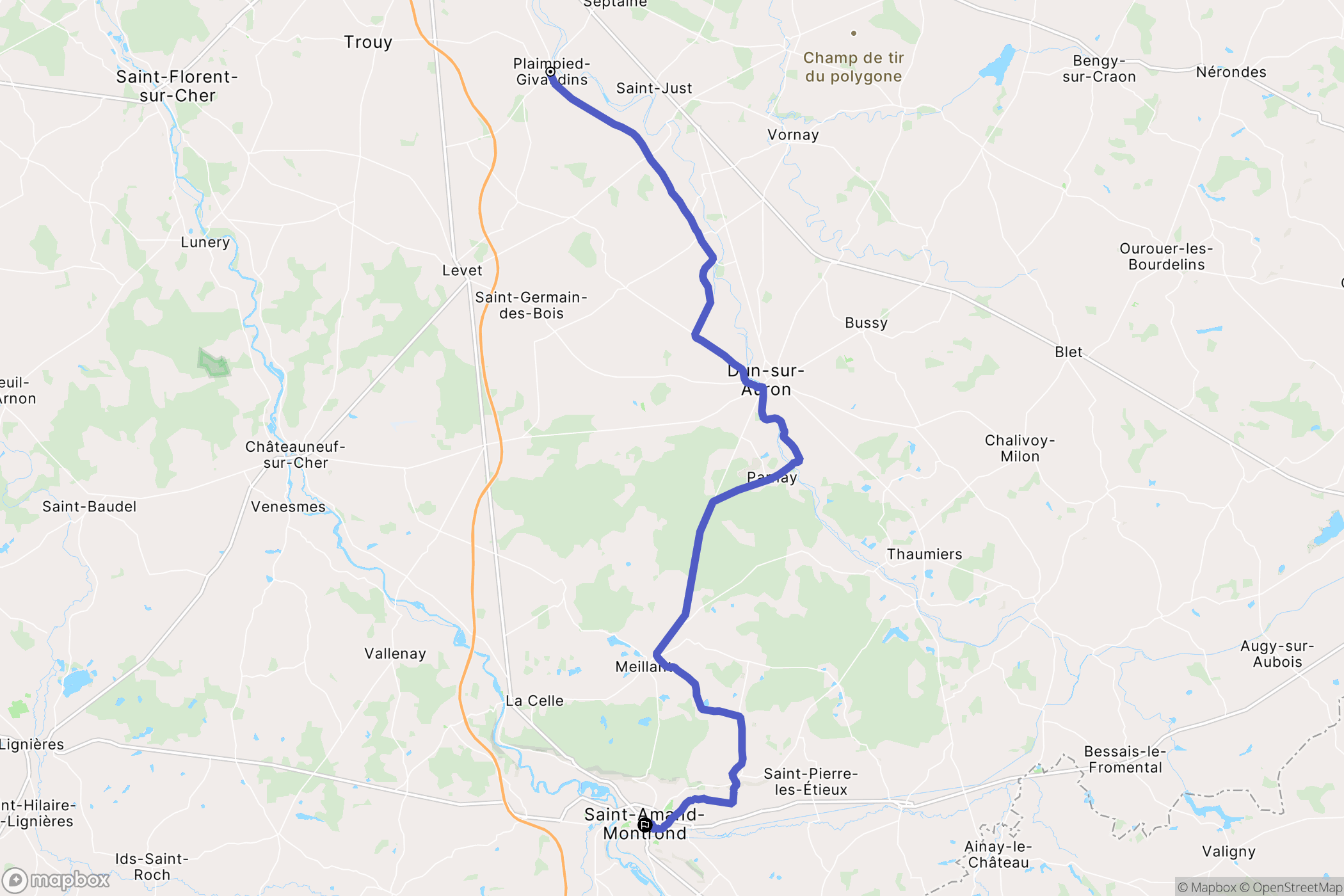 Plaimpied-Givaudins : carte du parcours de randonnée - France