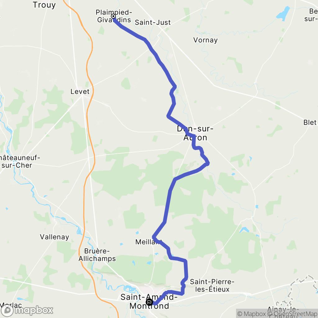 Plaimpied-Givaudins : carte du parcours de randonnée - France