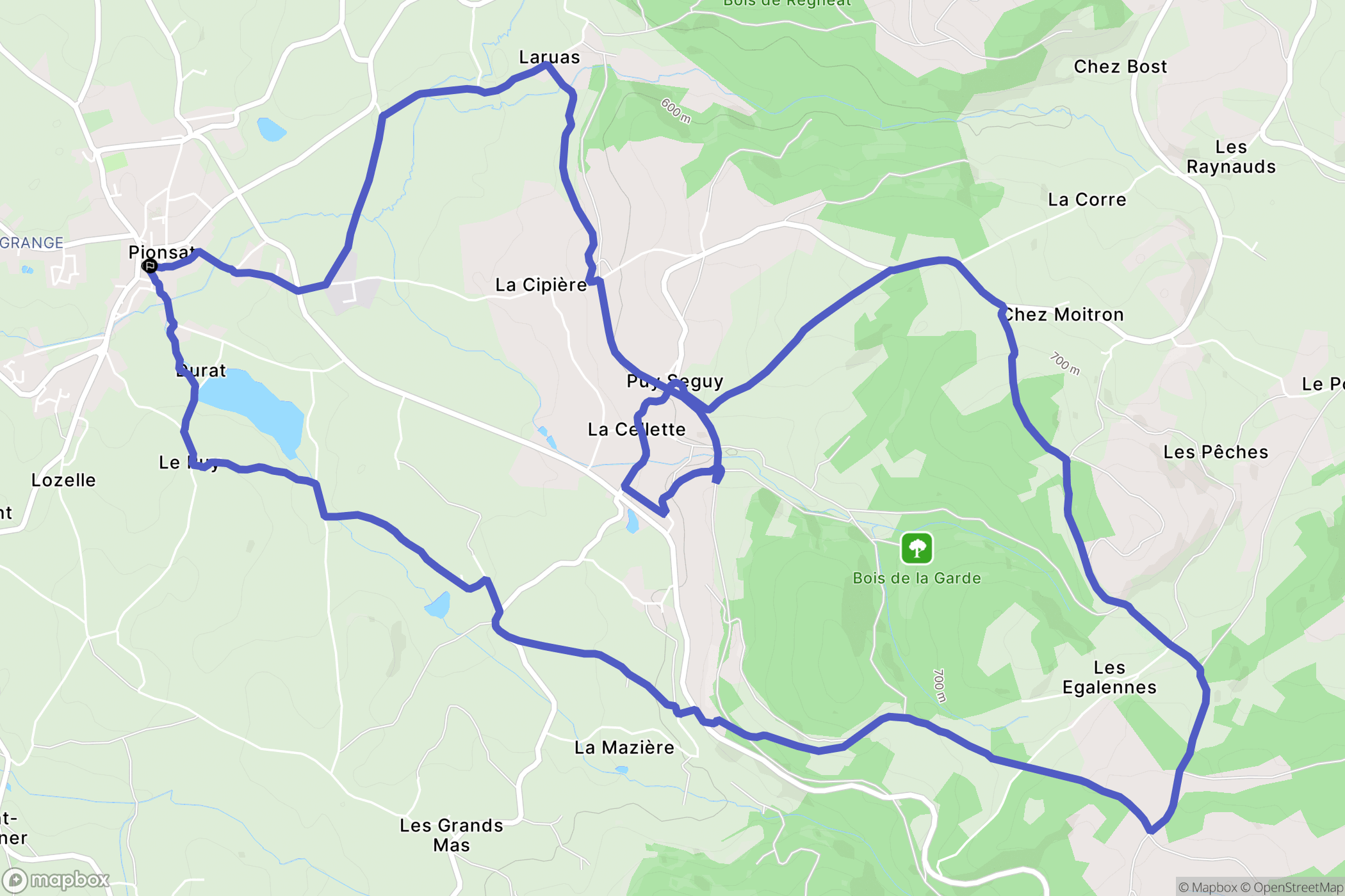 Pionsat : carte du parcours de randonnée - France