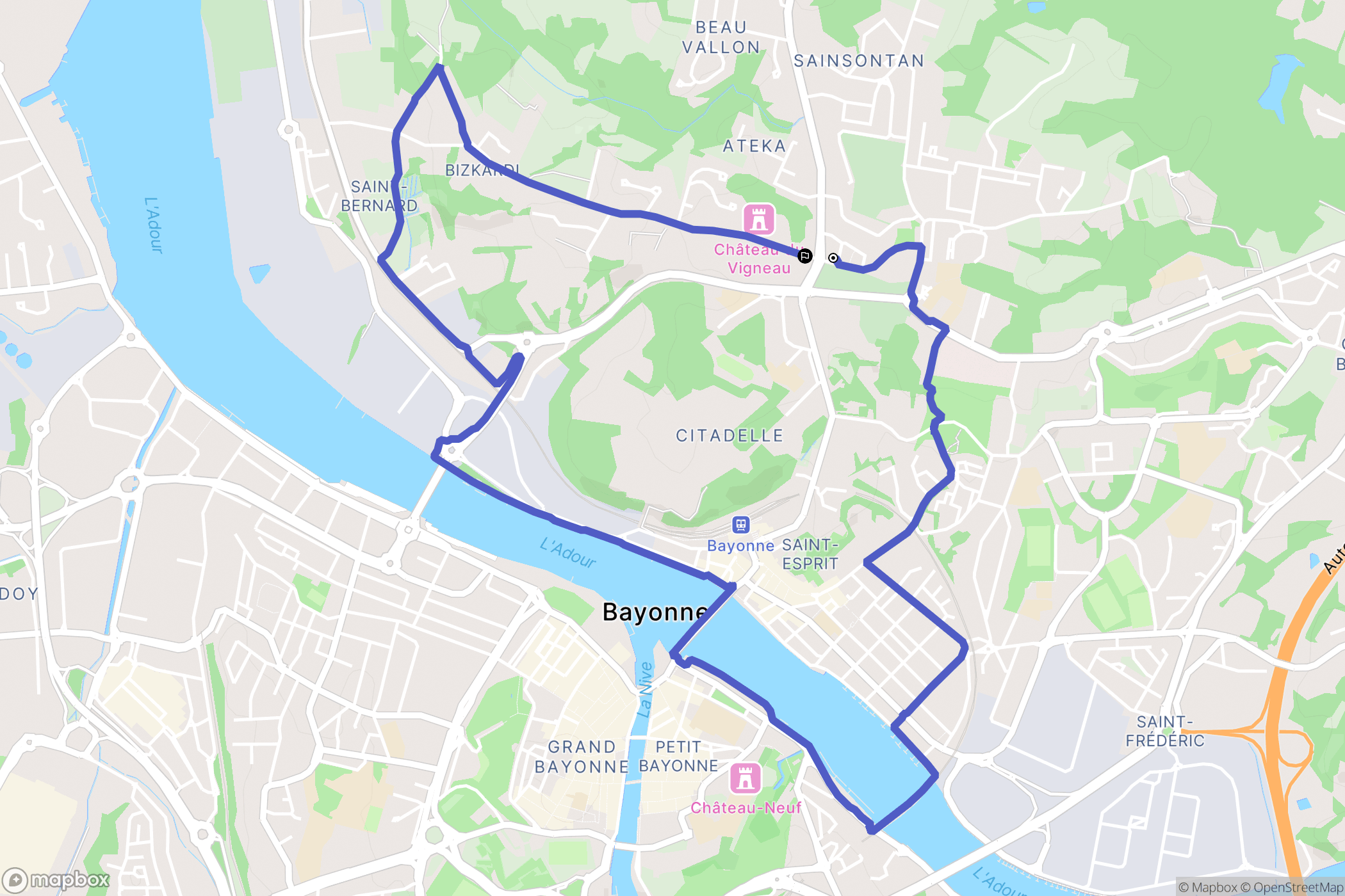 Bayonne : carte du parcours de randonnée - France