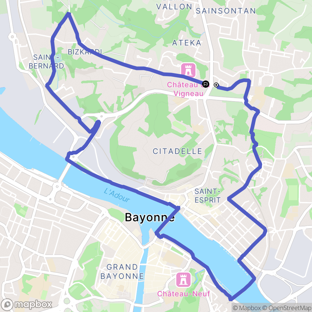 Bayonne : carte du parcours de randonnée - France
