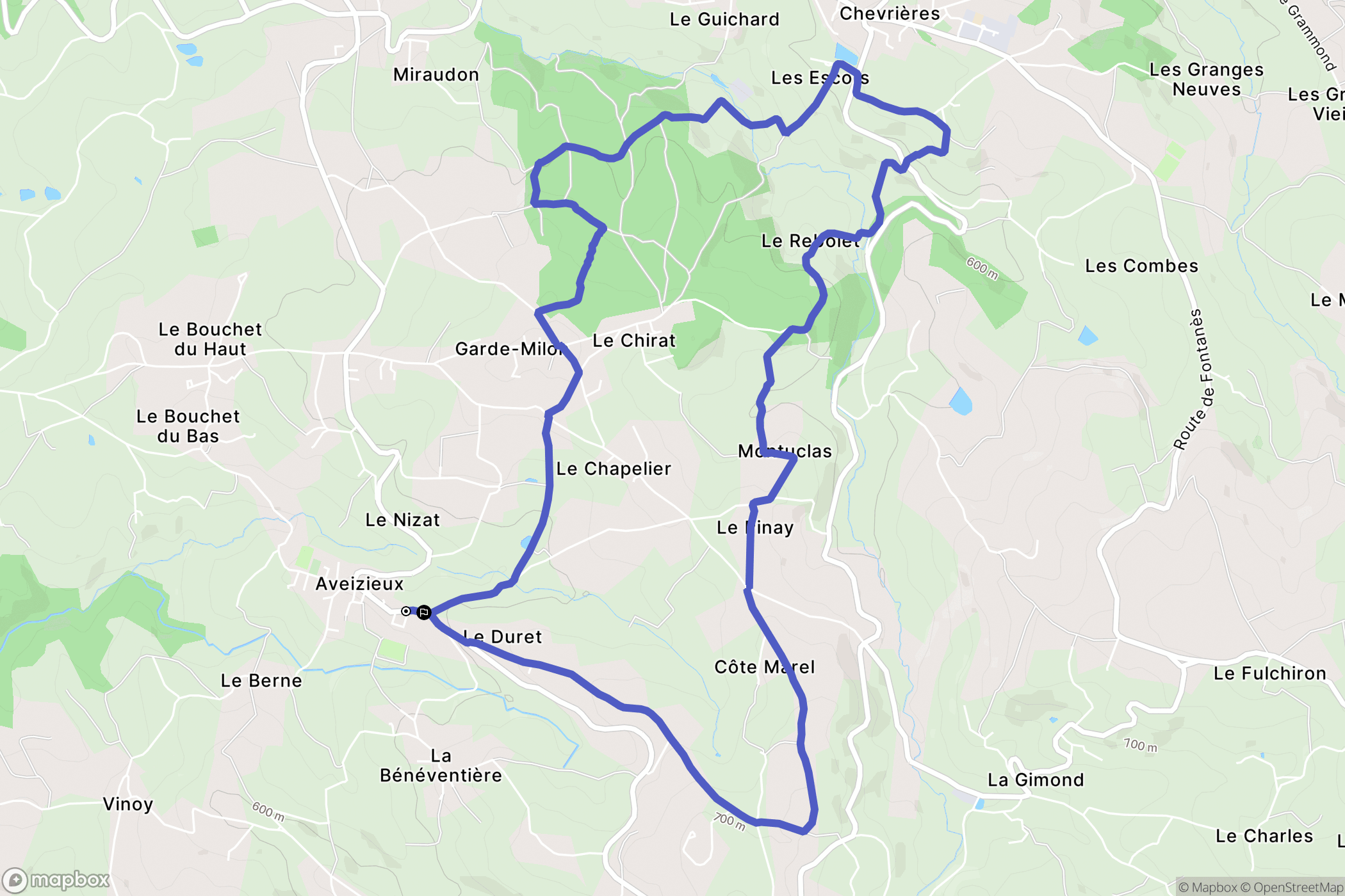 Aveizieux : carte du parcours de randonnée - France