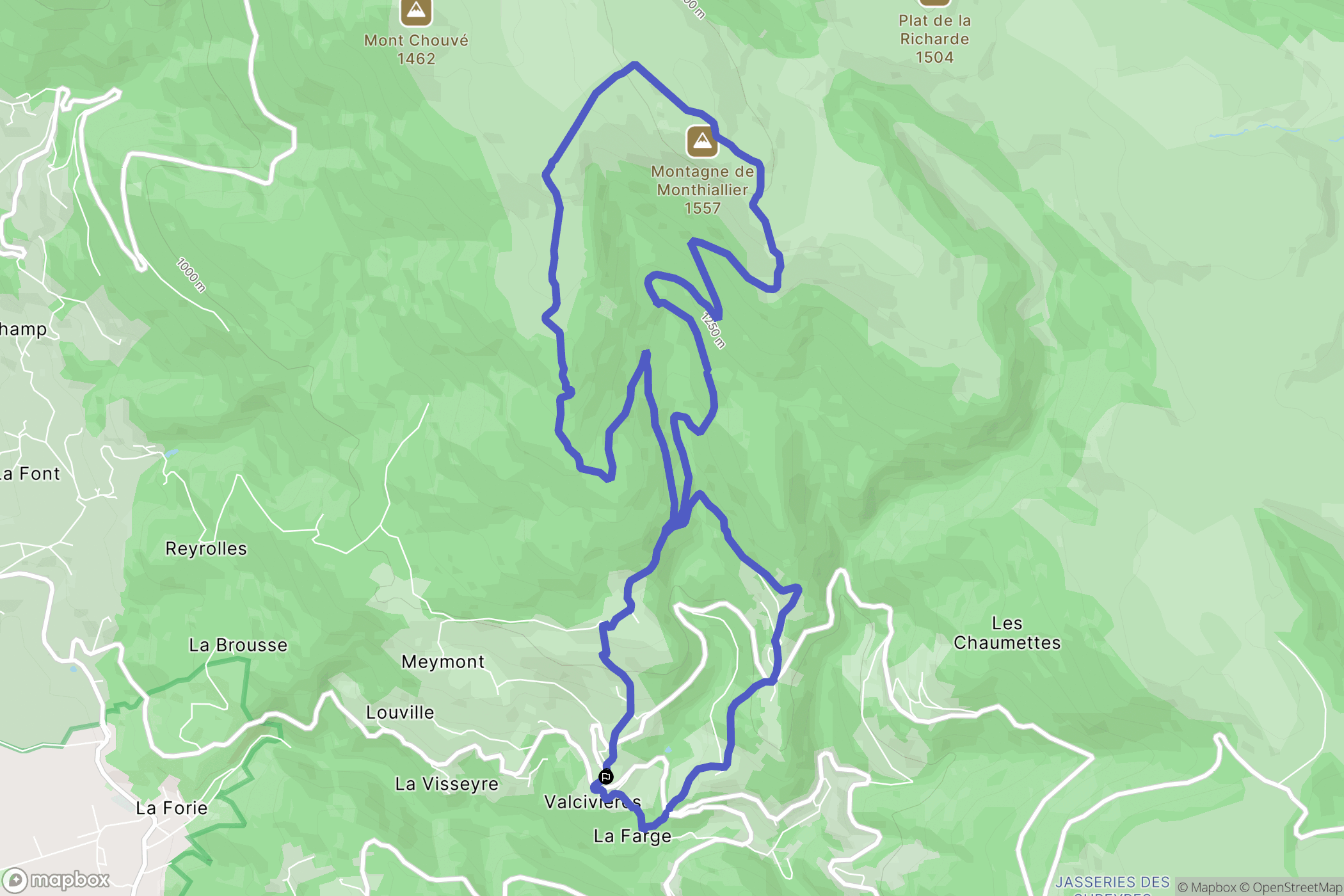 Valcivières : carte du parcours de randonnée - France