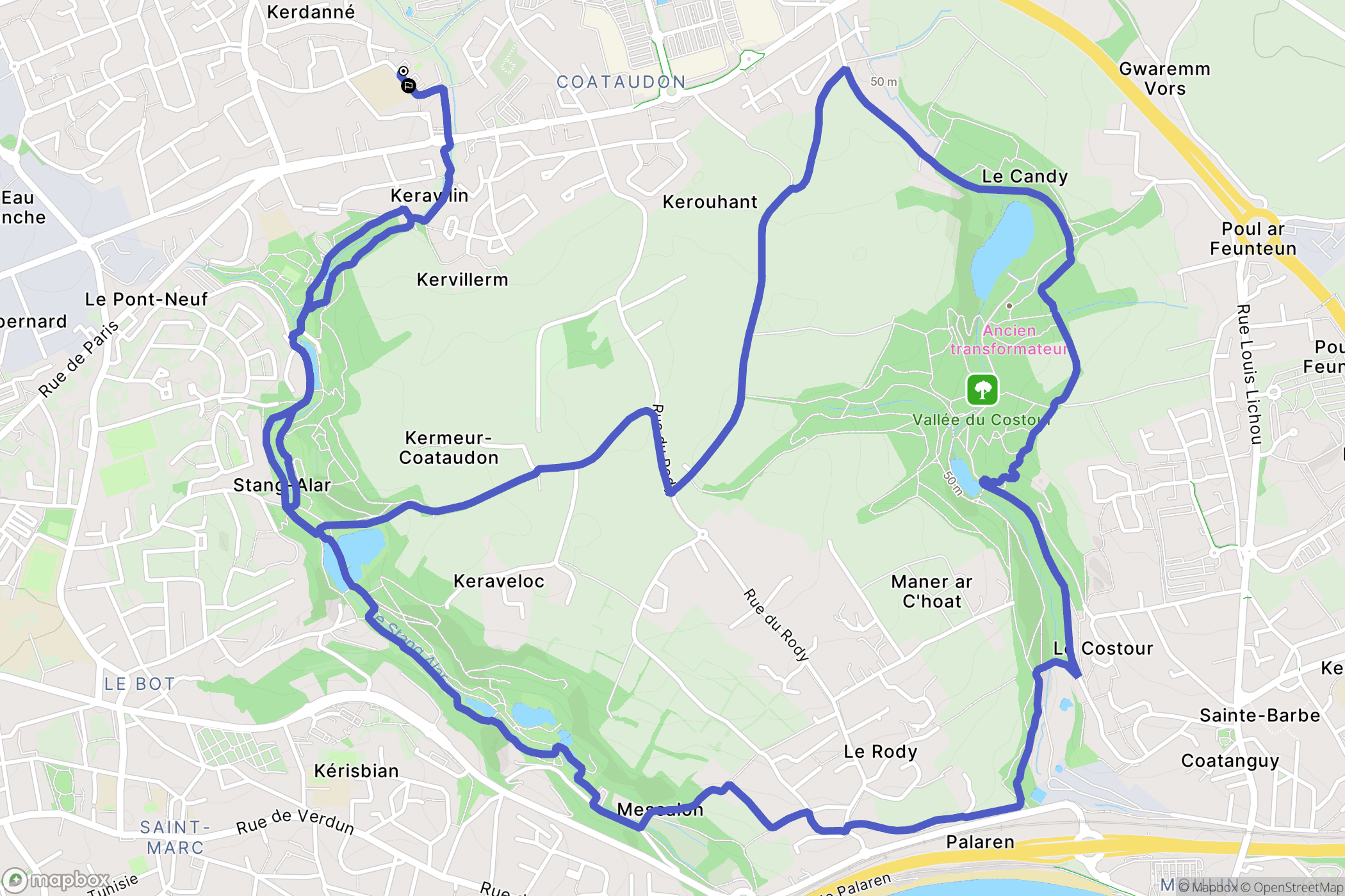 Guipavas : carte du parcours de randonnée - France
