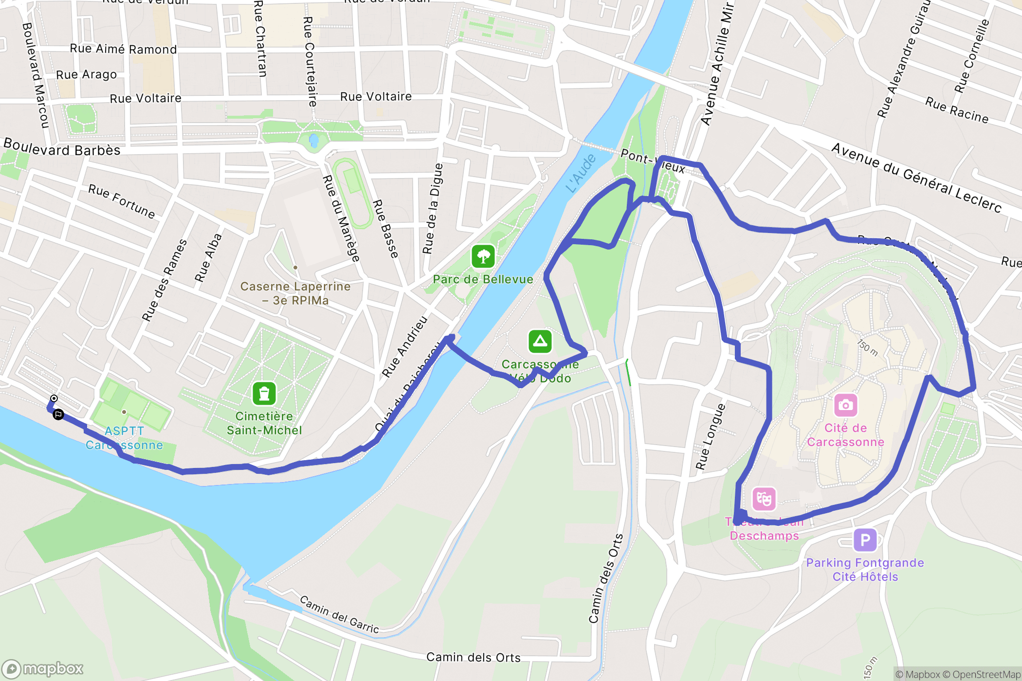 Carcassonne : carte du parcours de randonnée - France