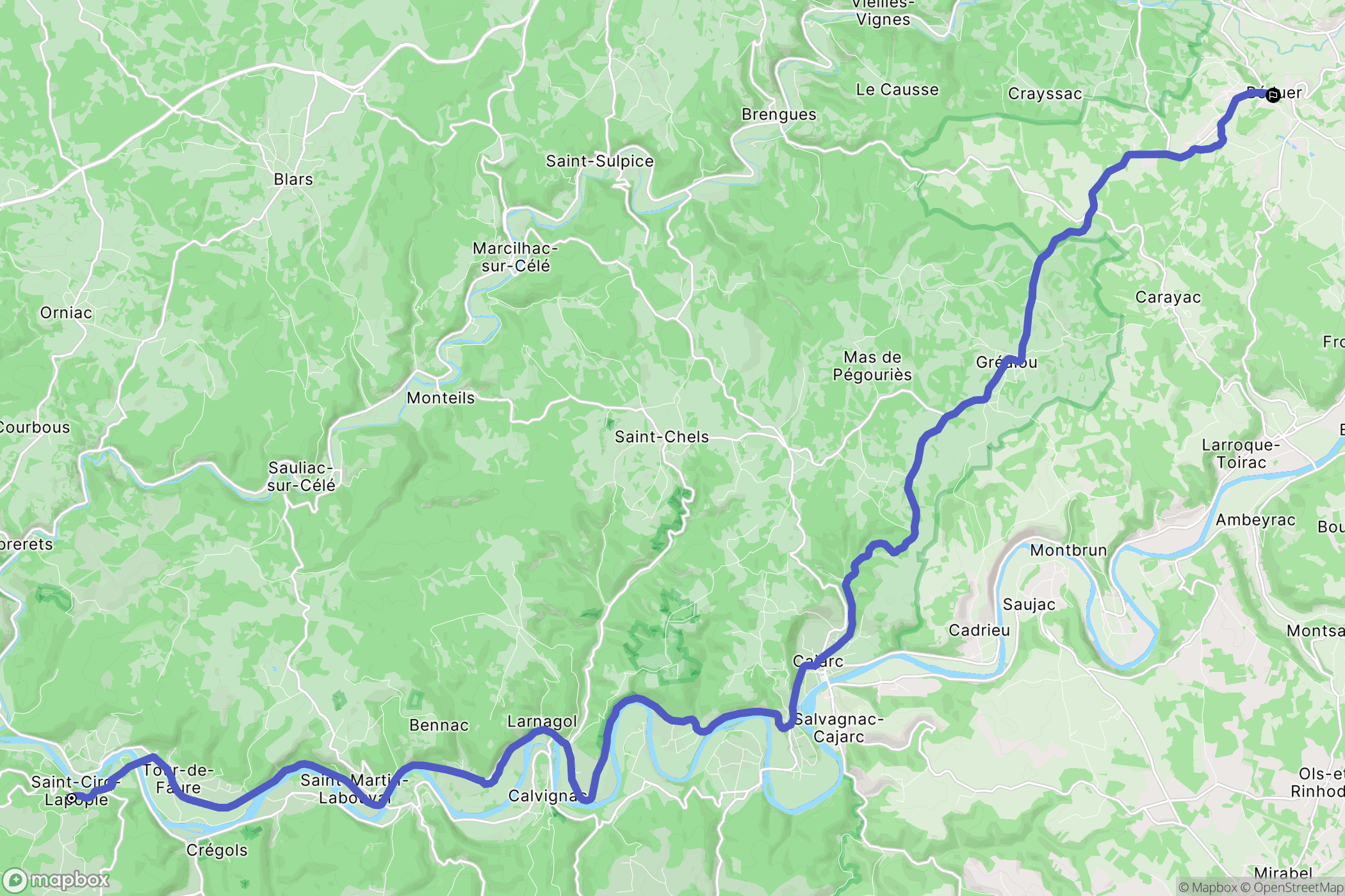 Saint-Cirq-Lapopie : carte du parcours de randonnée - France