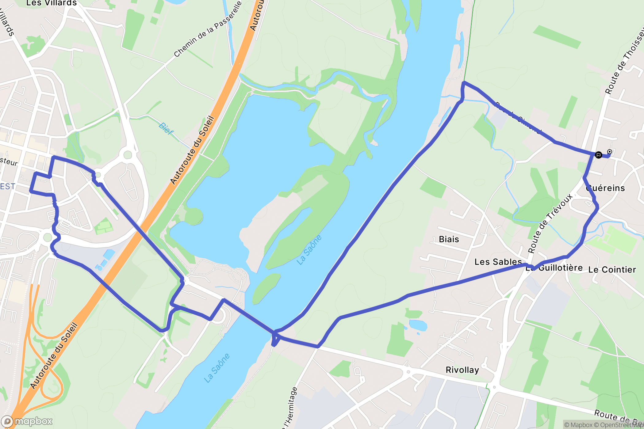 Guéreins : carte du parcours de randonnée - France