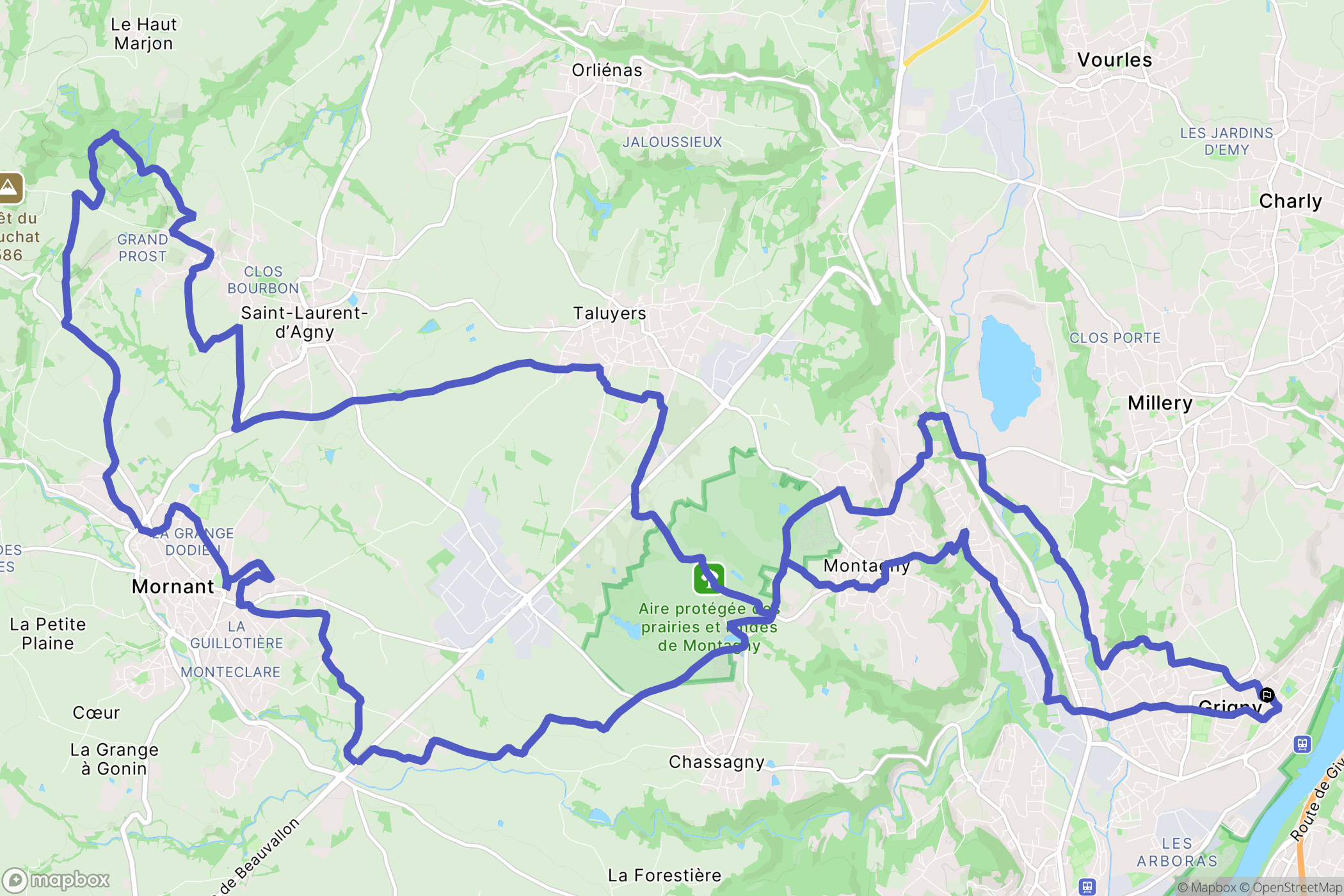 Grigny : carte du parcours de randonnée - France