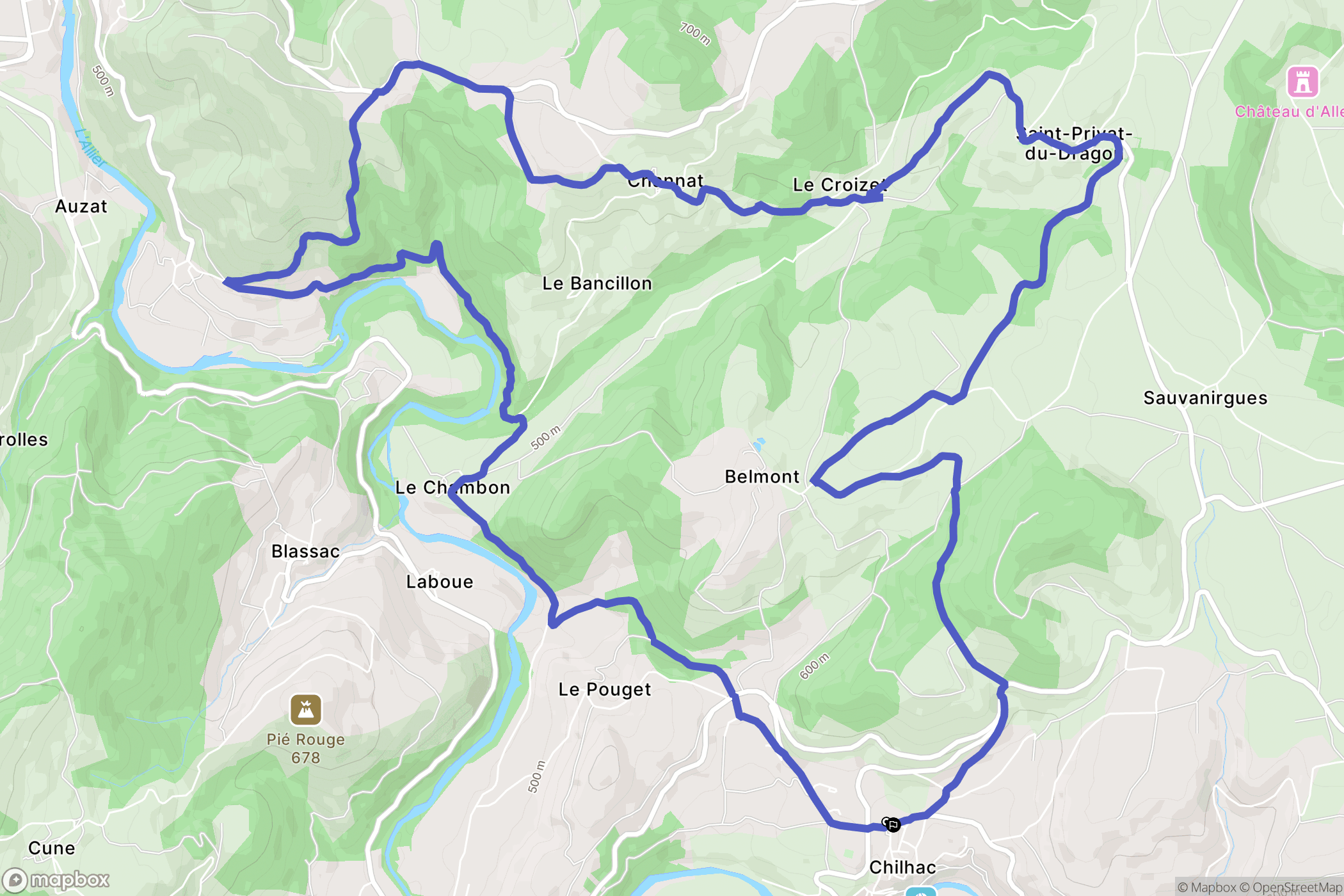 Chilhac : carte du parcours de randonnée - France