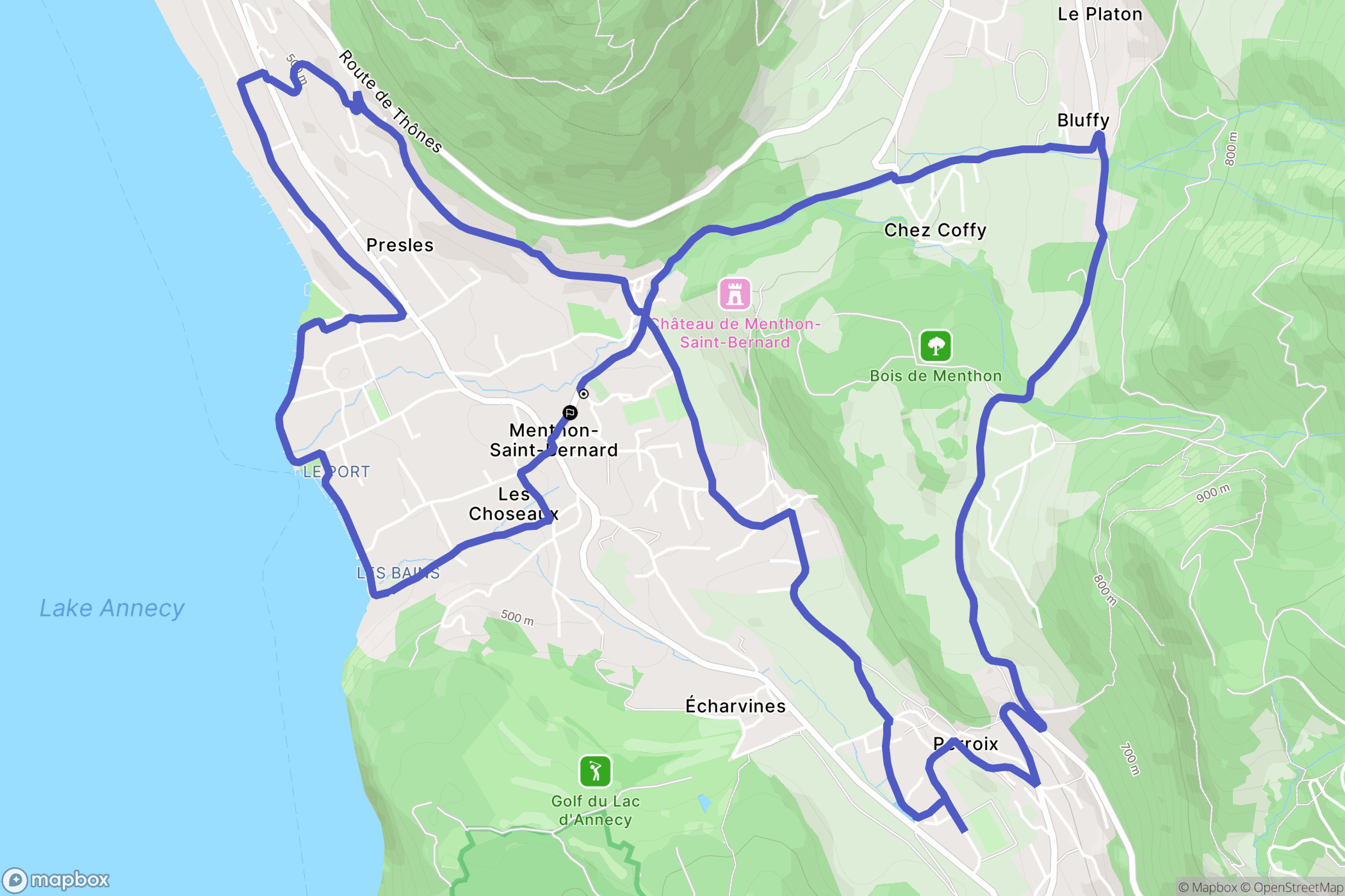 Menthon-Saint-Bernard : carte du parcours de randonnée - France