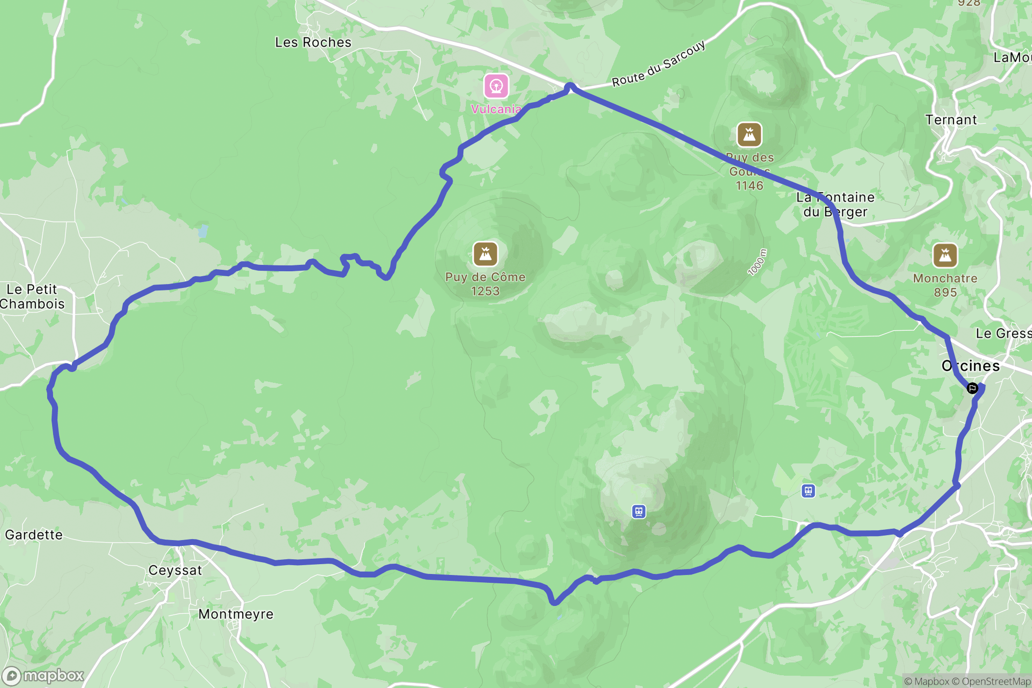 Orcines : carte du parcours de randonnée - France