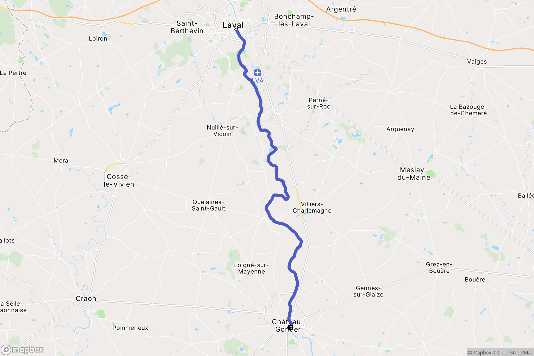 Laval : carte du parcours de randonnée - France